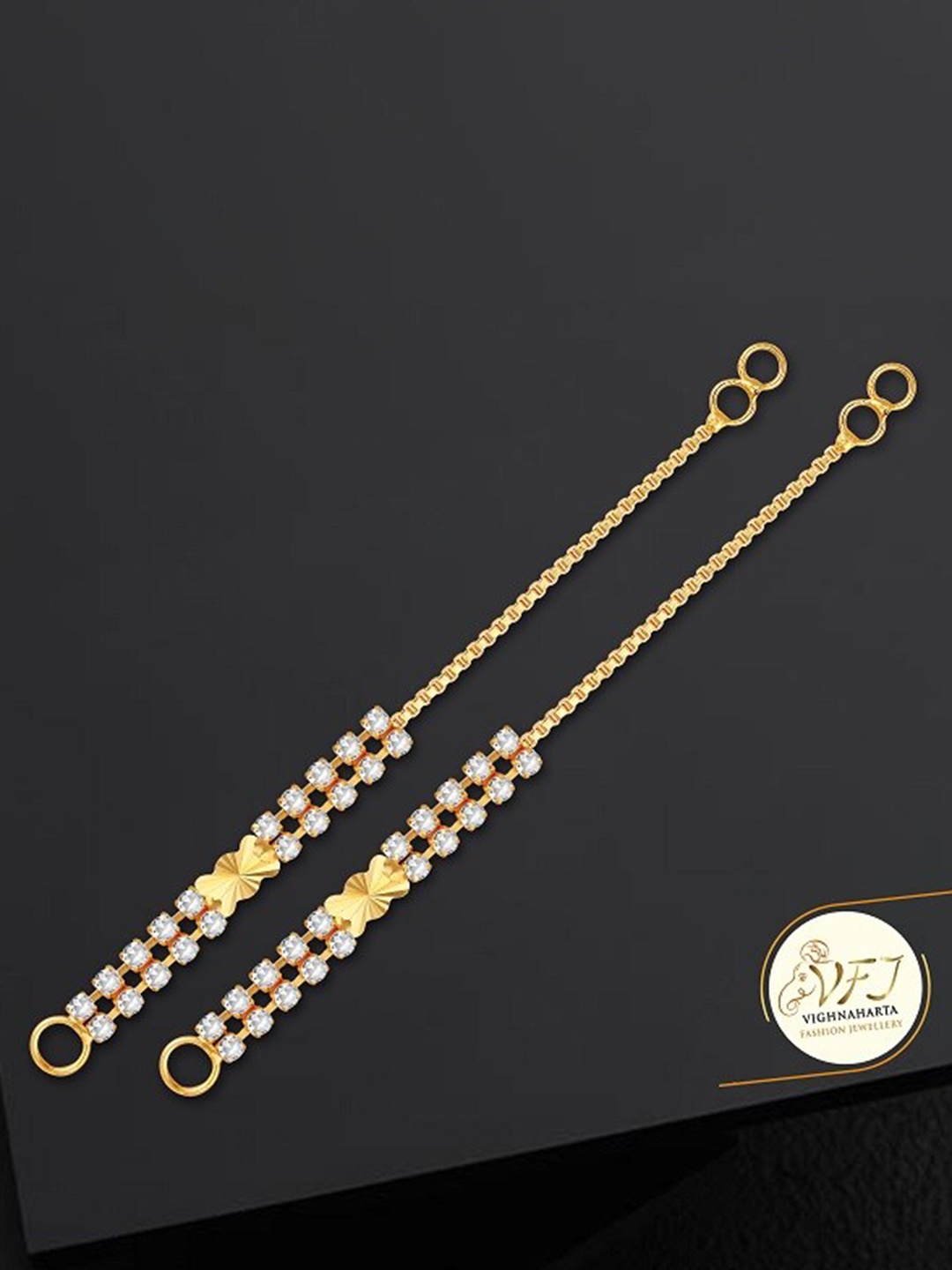 

Vighnaharta Set Of 2 Gold-Plated Stone Studded Ear Chains