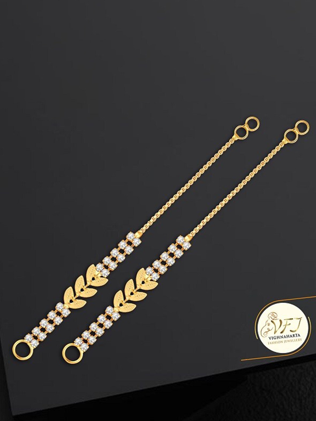 

Vighnaharta Set Of 4 Gold-Plated Stone Studded Ear Chains