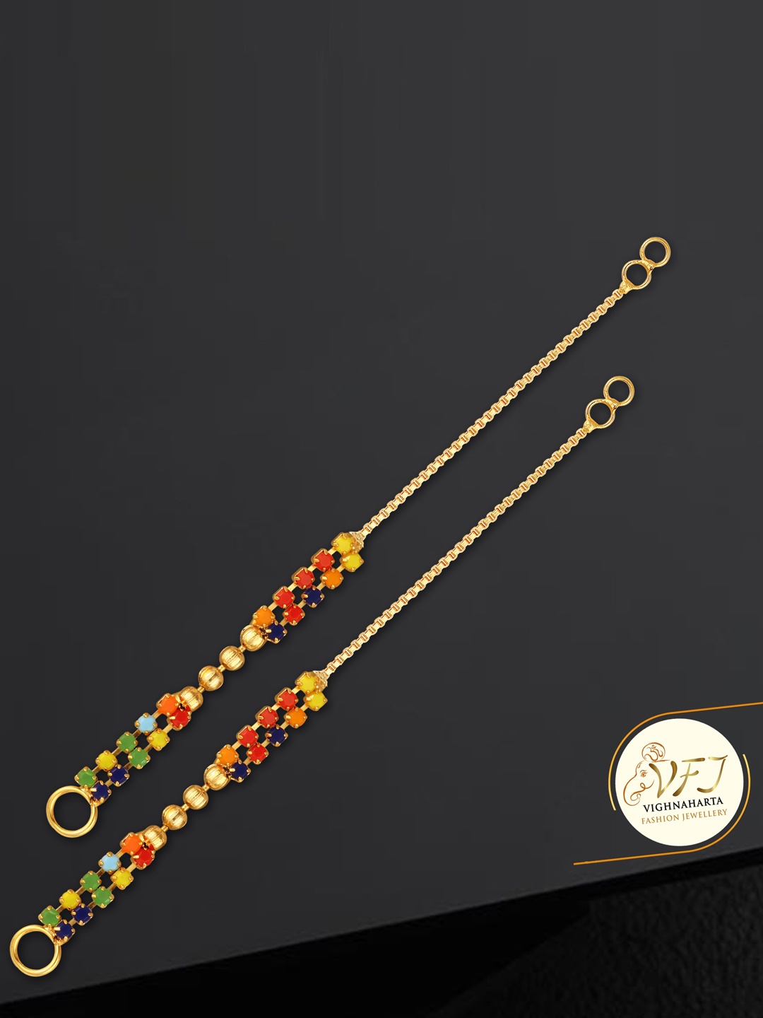 

Vighnaharta Set Of 2 Gold-Plated Contemporary Ear Chains