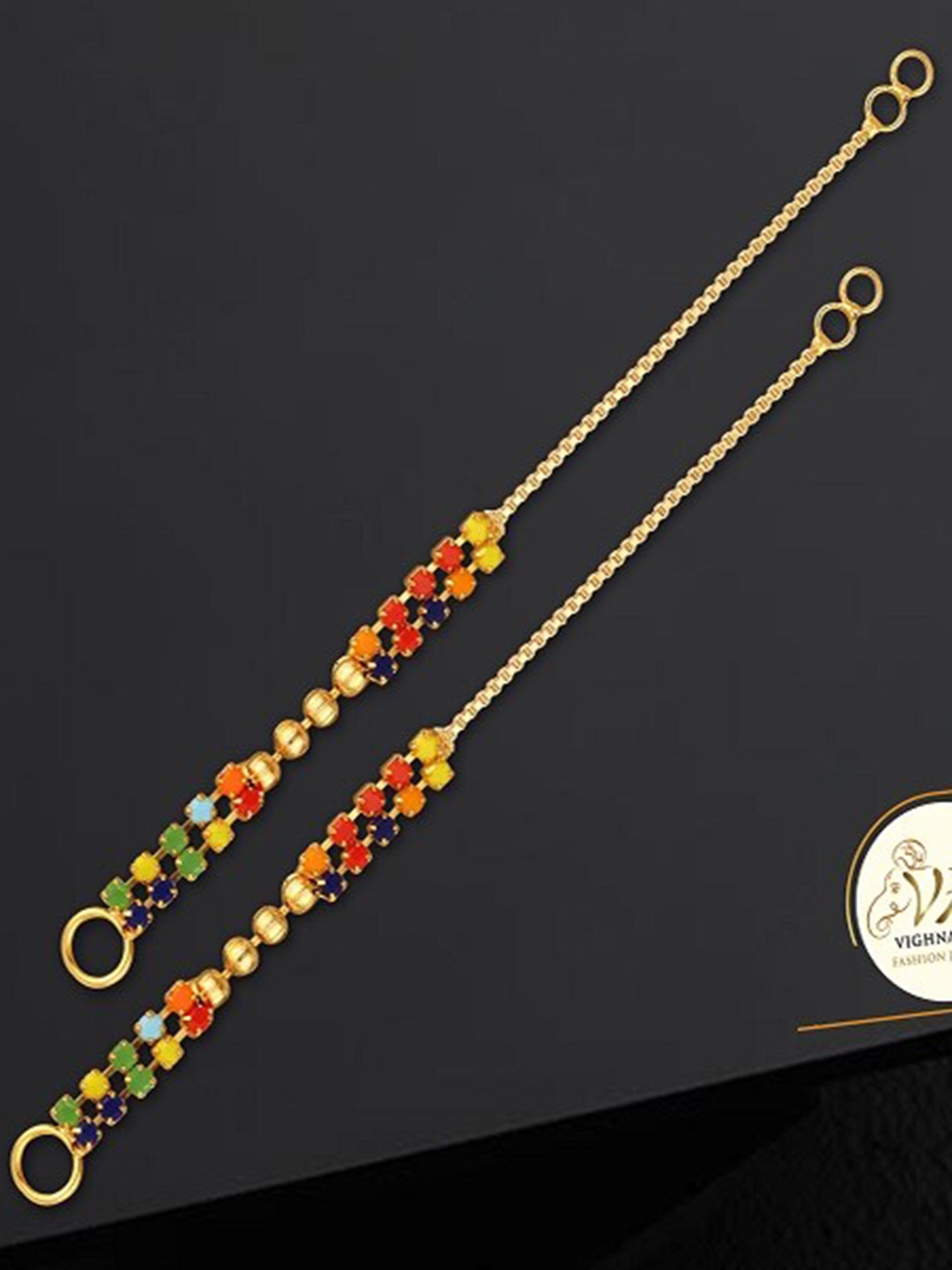 

Vighnaharta Set Of 2 Gold-Plated Contemporary Ear Chains