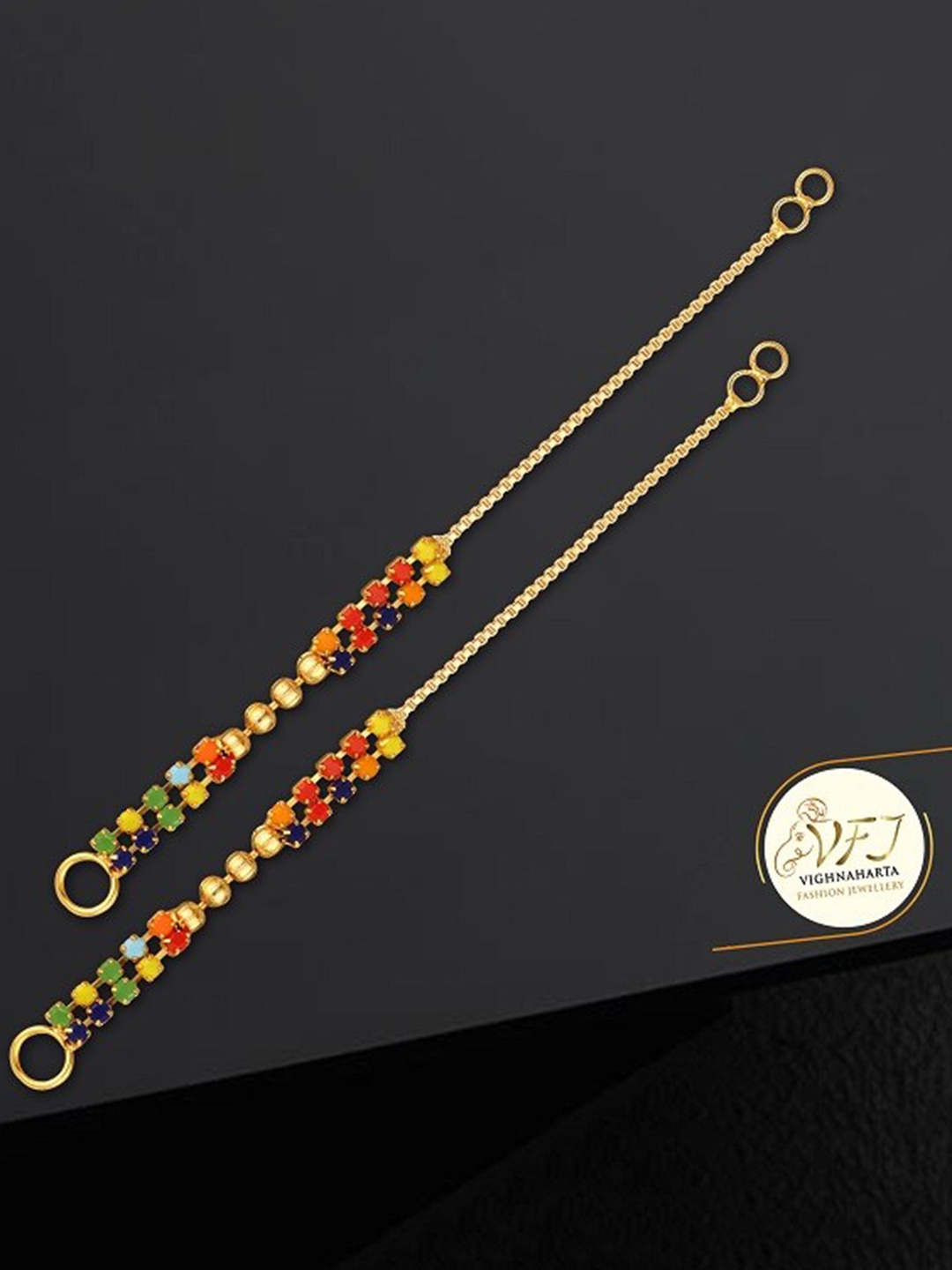

Vighnaharta Set Of 2 Gold-Toned Beaded Ear Chains