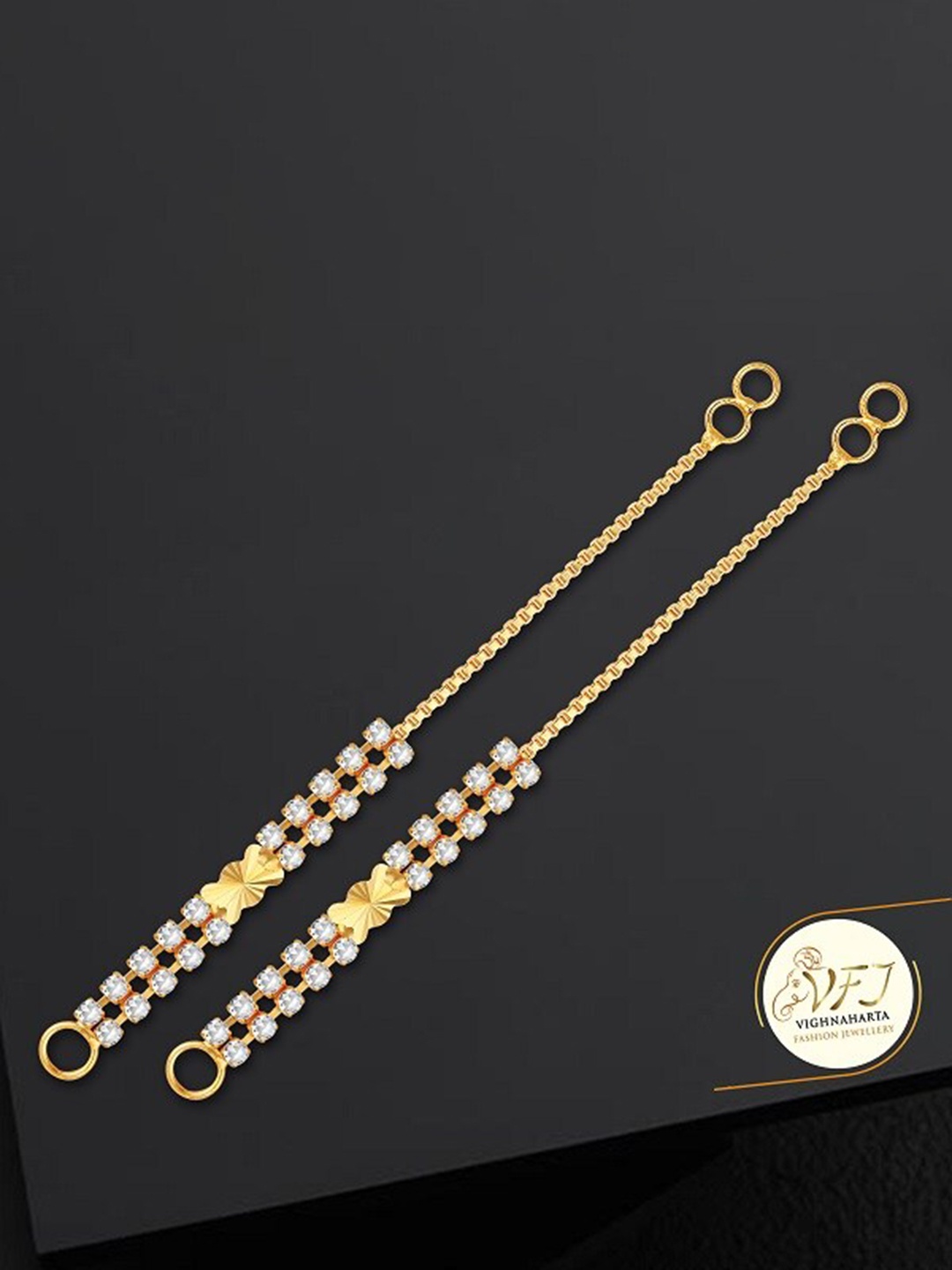 

Vighnaharta Set Of 2 Gold-Plated Stone Studded Classic Ear Chains