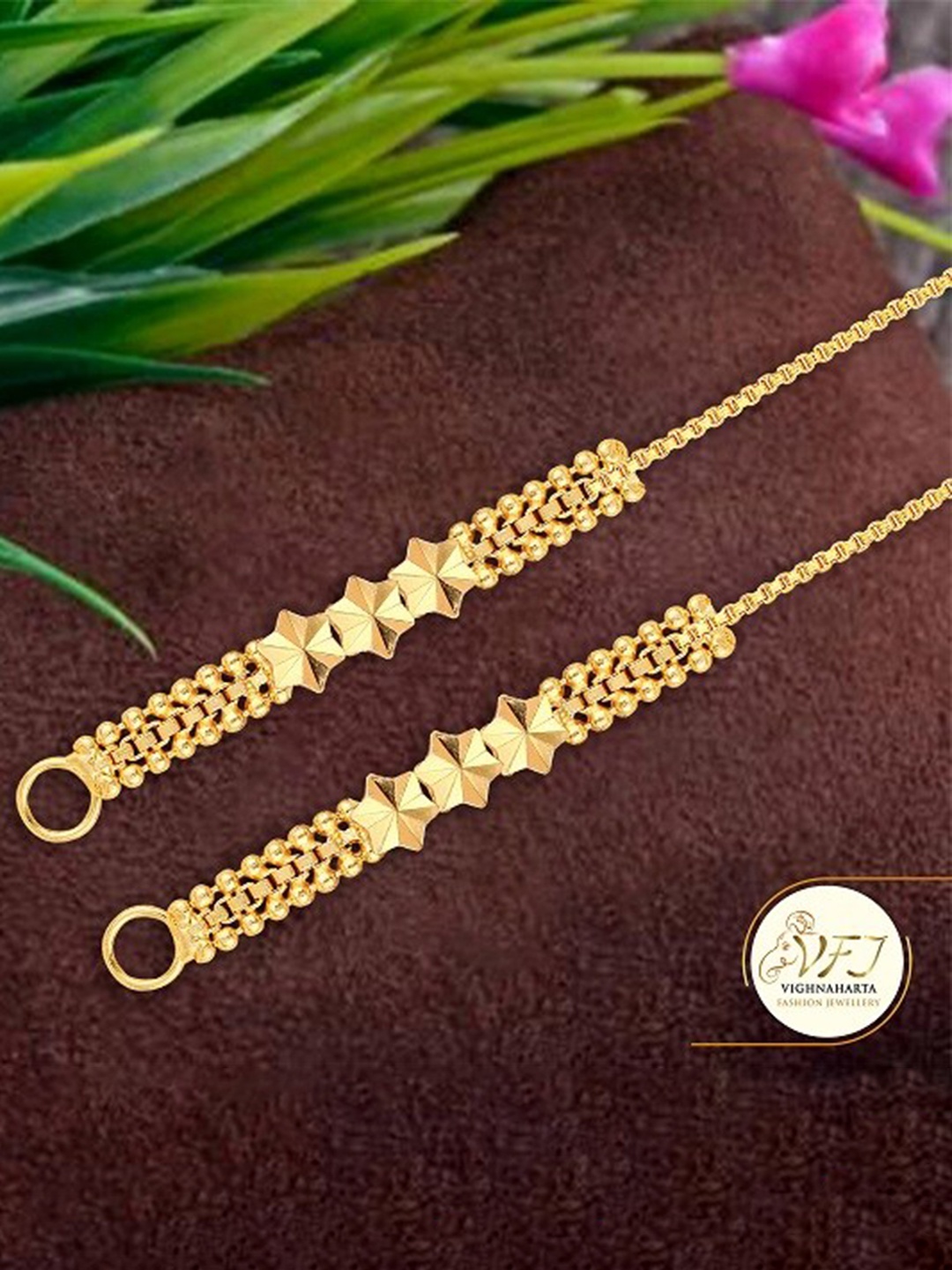 Vighnaharta Set Of 2 Gold-Toned Ear Chains