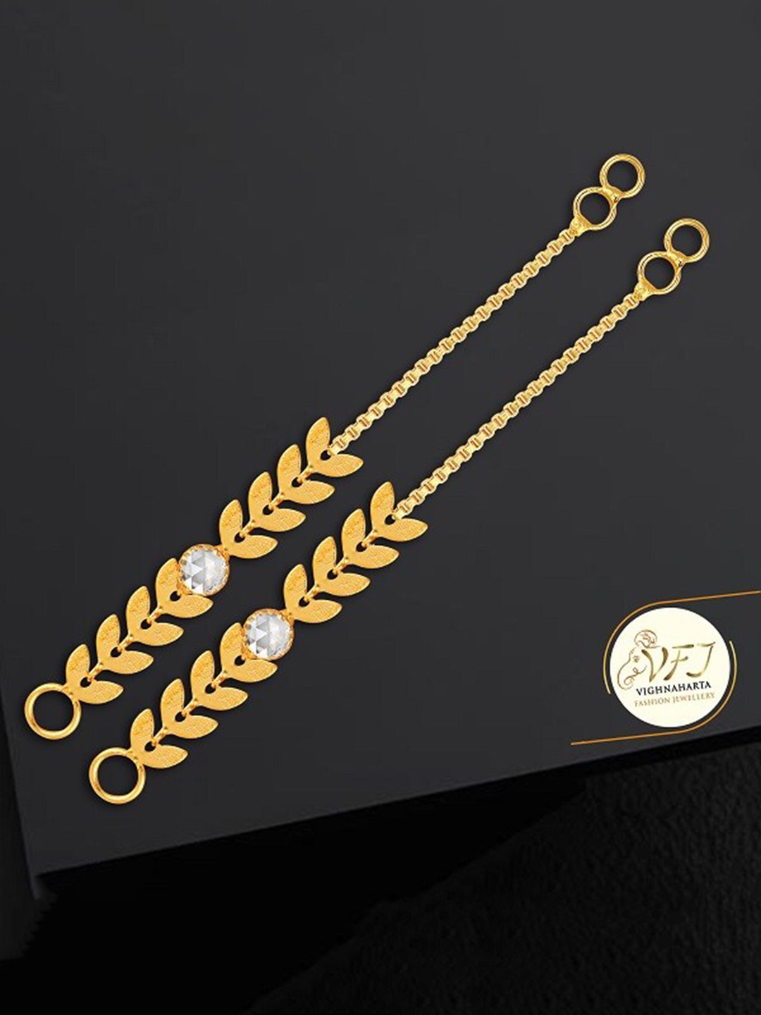 Vighnaharta Set Of 2 Gold-Plated Stone Studded Ear Chains