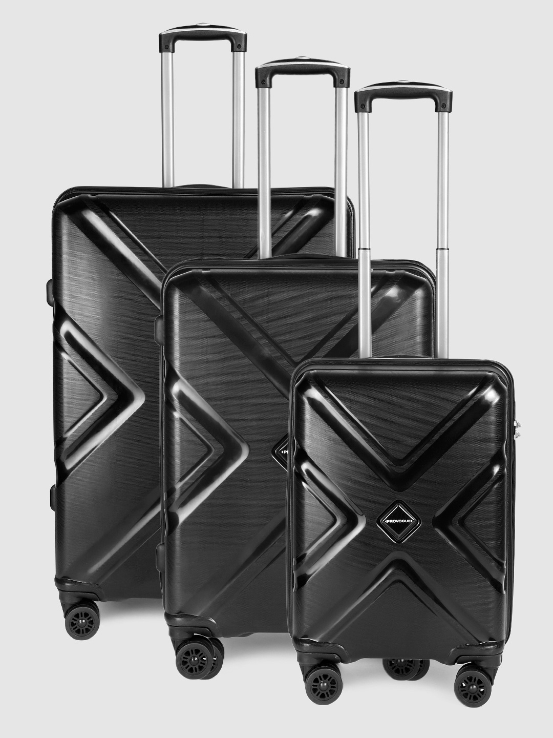 

Provogue Set of 3 Cross Hard-Sided 8 Wheels 360-Degree Rotation Trolley Bag, Black