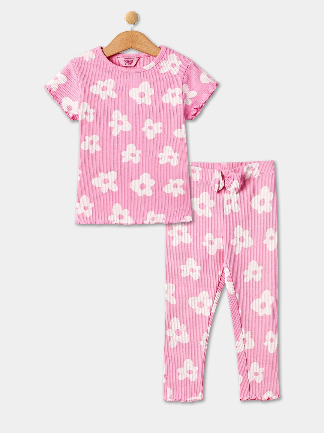 

R&B GirlsFloral Printed Pure Cotton Top With Pyjamas, Pink