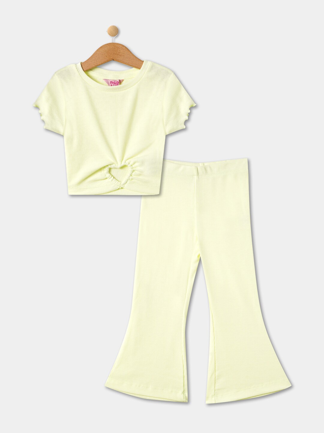 

R&B Girls Cut Out Pure Cotton Top With Trousers, Yellow