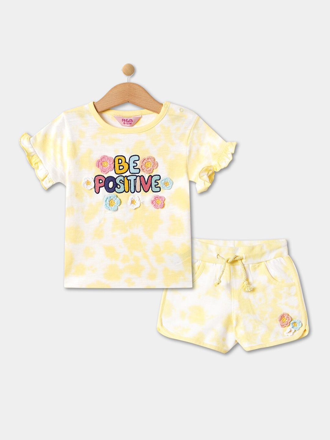 

R&B Girls Typography Printed Pure Cotton T-shirt With Shorts, Yellow