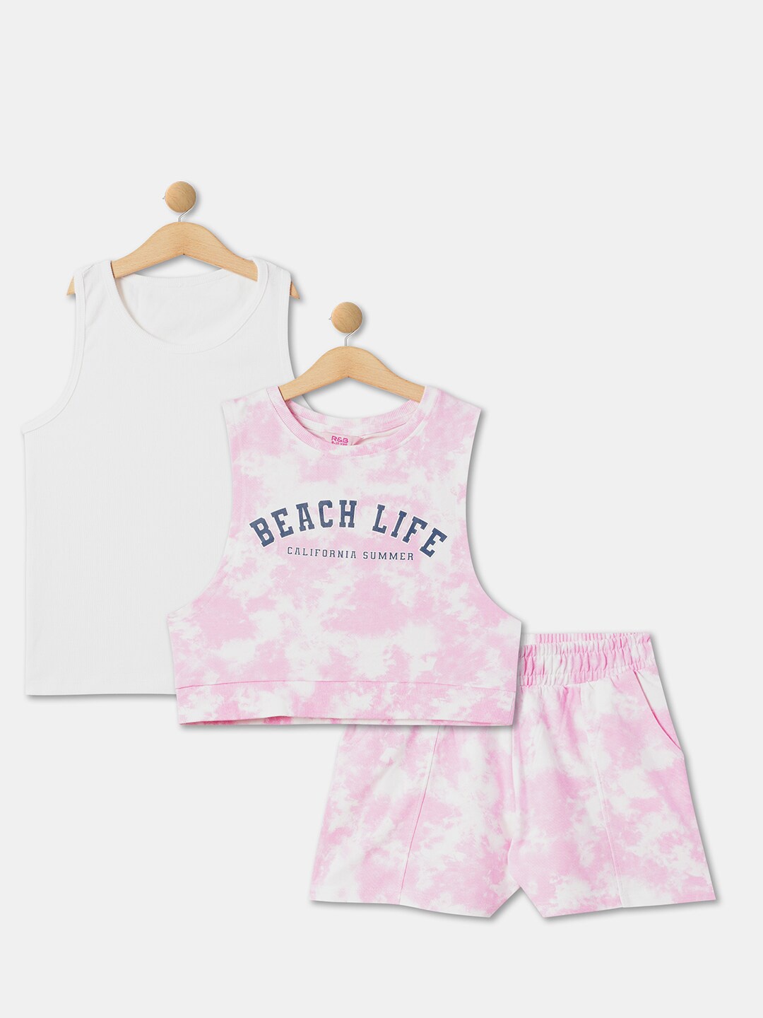 

R&B Girls Dyed Pure Cotton T-Shirt With Shorts, Pink