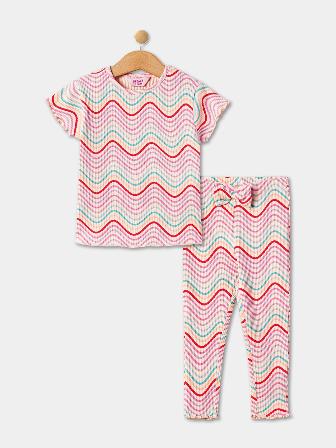 

R&B Girls Abstract Printed Pure Cotton T-Shirt With Trousers, Pink
