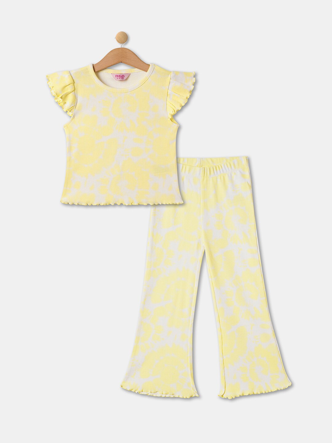

R&B Girls Tie & Dyed Pure Cotton T-Shirt With Trousers, Yellow