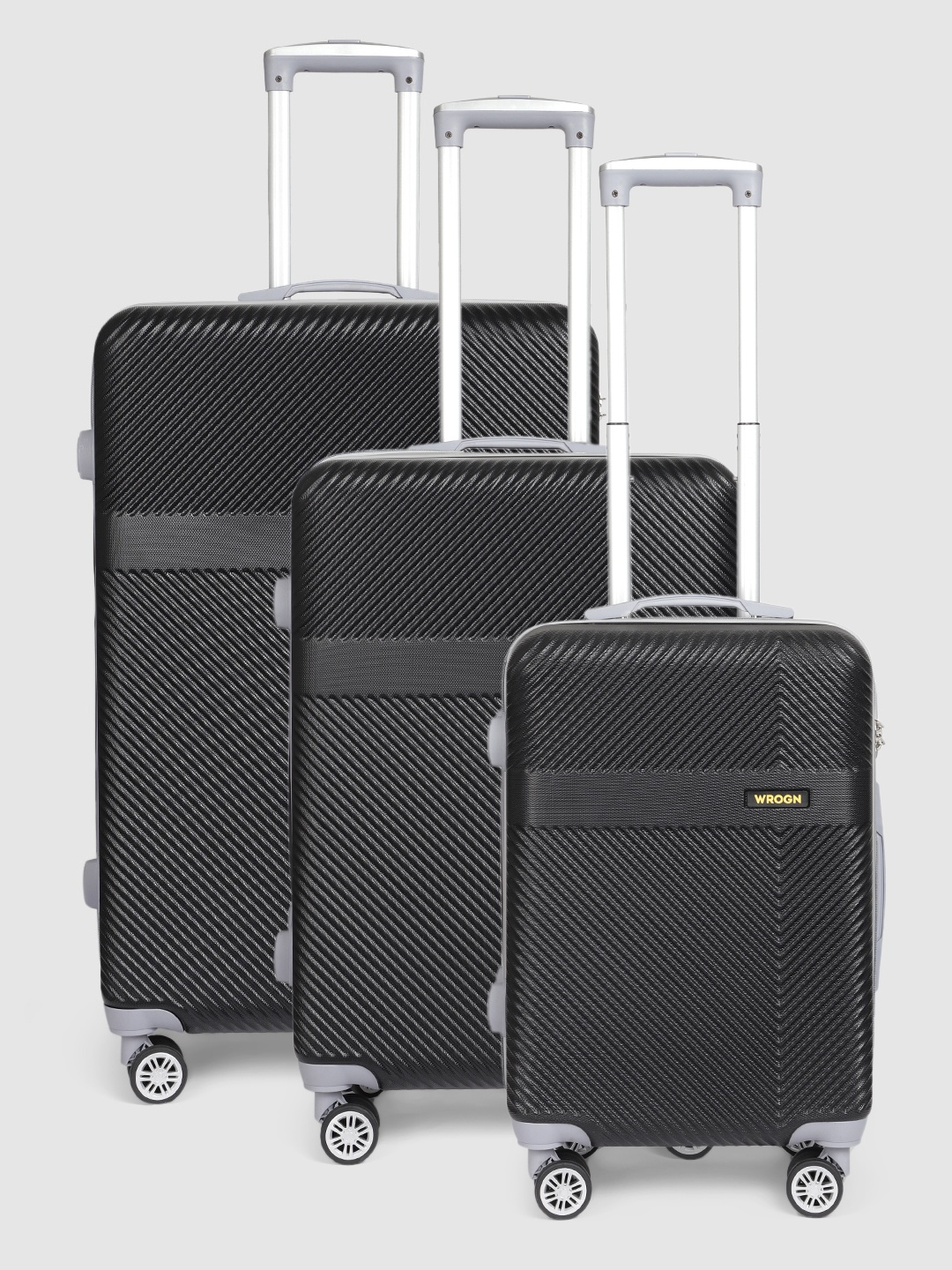

WROGN Set of 3 Textured Hard Trolley Bag, Black