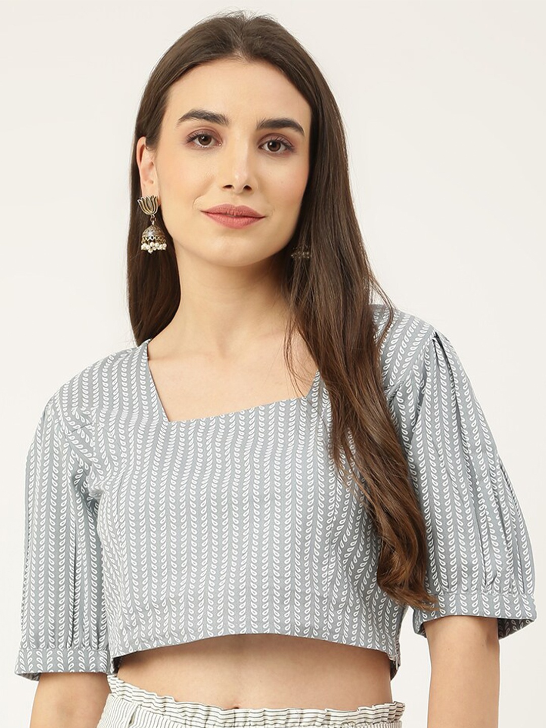 

KALINI Striped Square Neck Cotton Crop Top, Grey