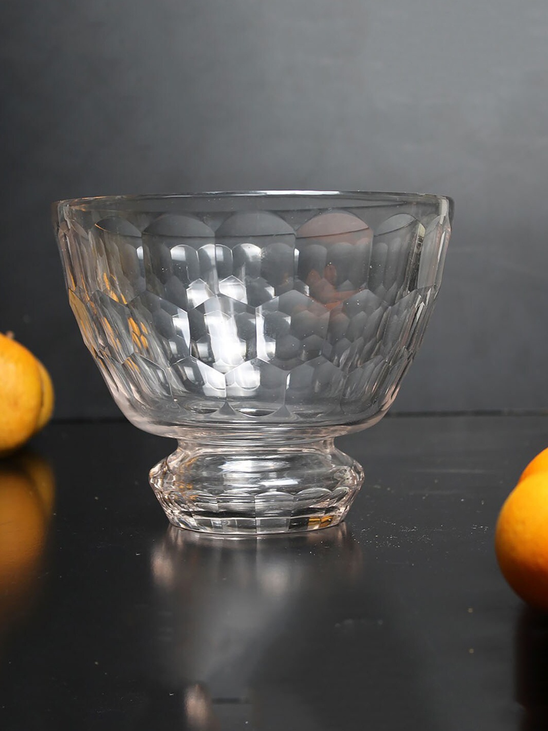 

Izzhaar Transparent Ribbed Decorative Glass Bowl