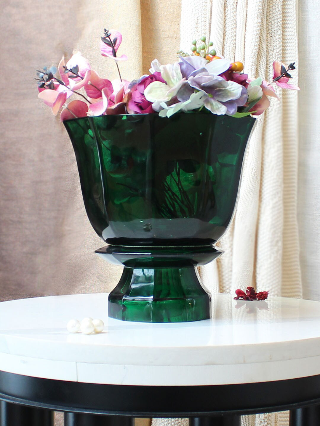 

Izzhaar Opal Snow Green Textured Glass Decorative Large Bowl