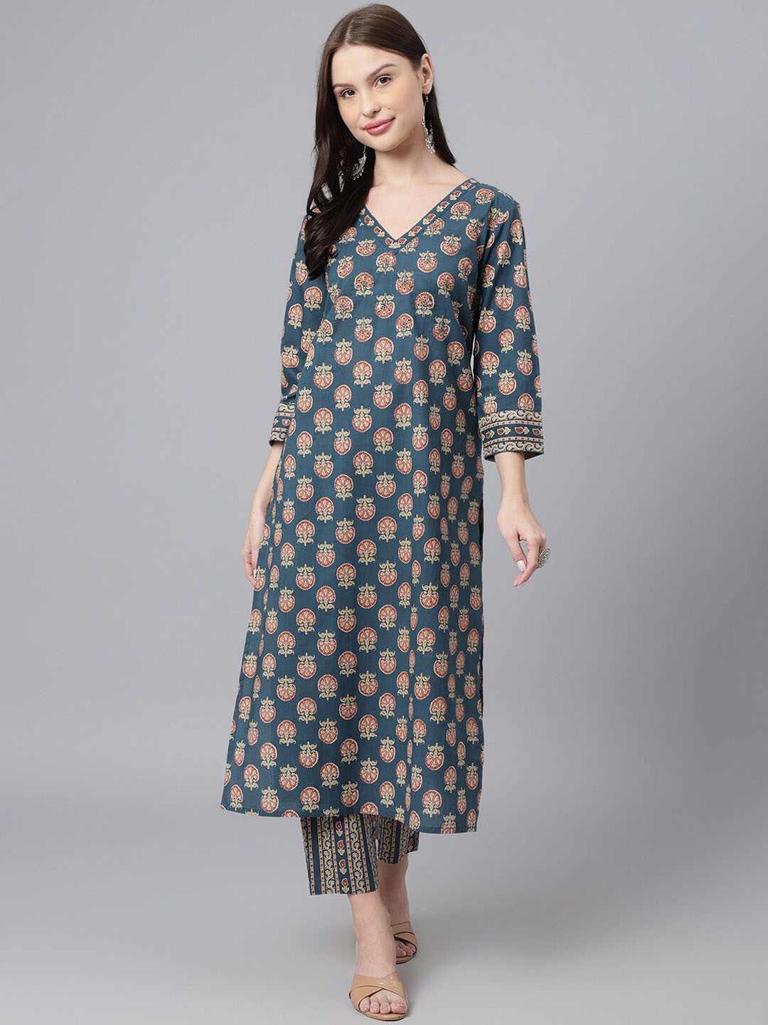 

KALINI Ethnic Motifs Printed Regular Kurta with Trousers, Blue