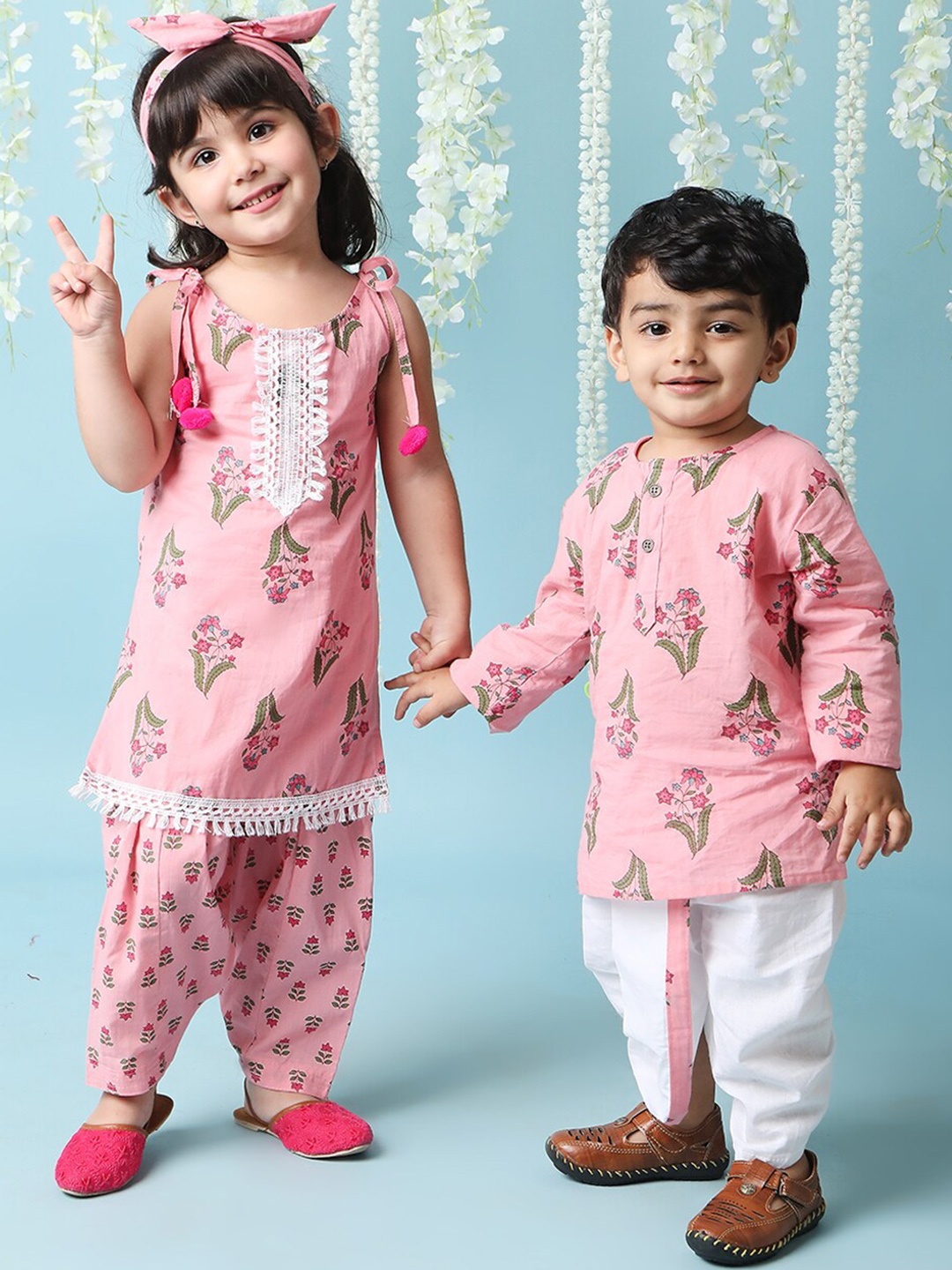 

KID1 Boys Floral Printed Pure Cotton Kurta with Dhoti Pants, Pink