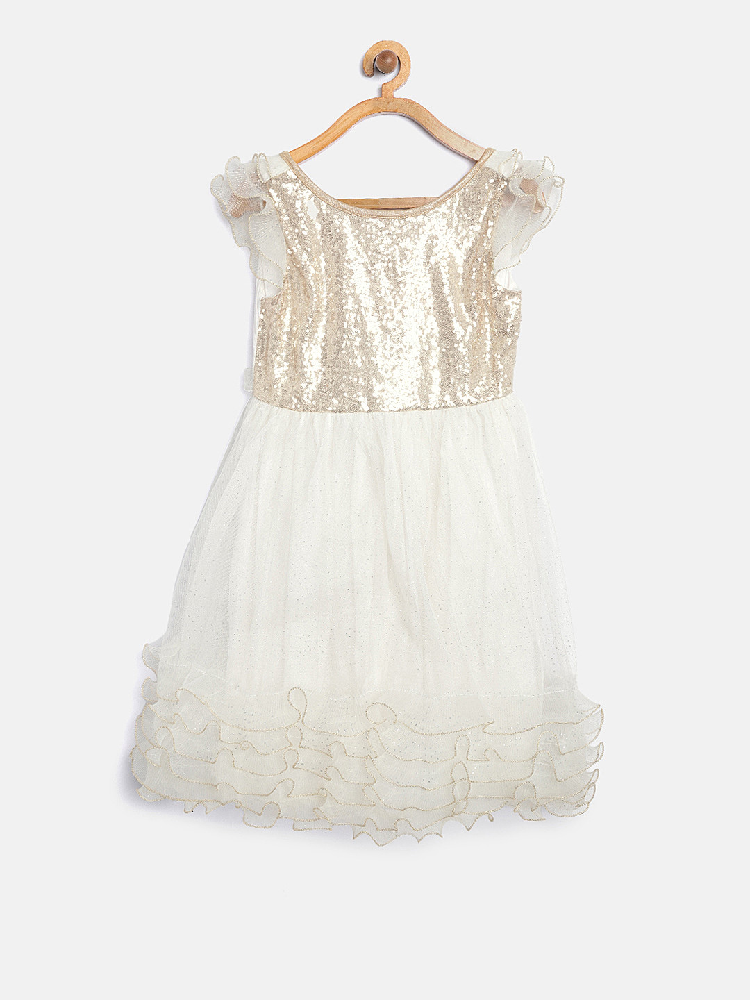 

Nauti Nati Girls Off-White & Golden Embellished Fit & Flare Dress