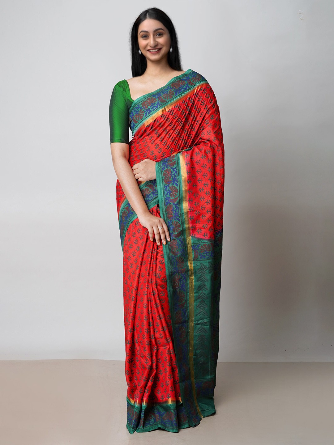 

Unnati Silks Ethnic Motifs Printed Zari Baluchari Saree, Red