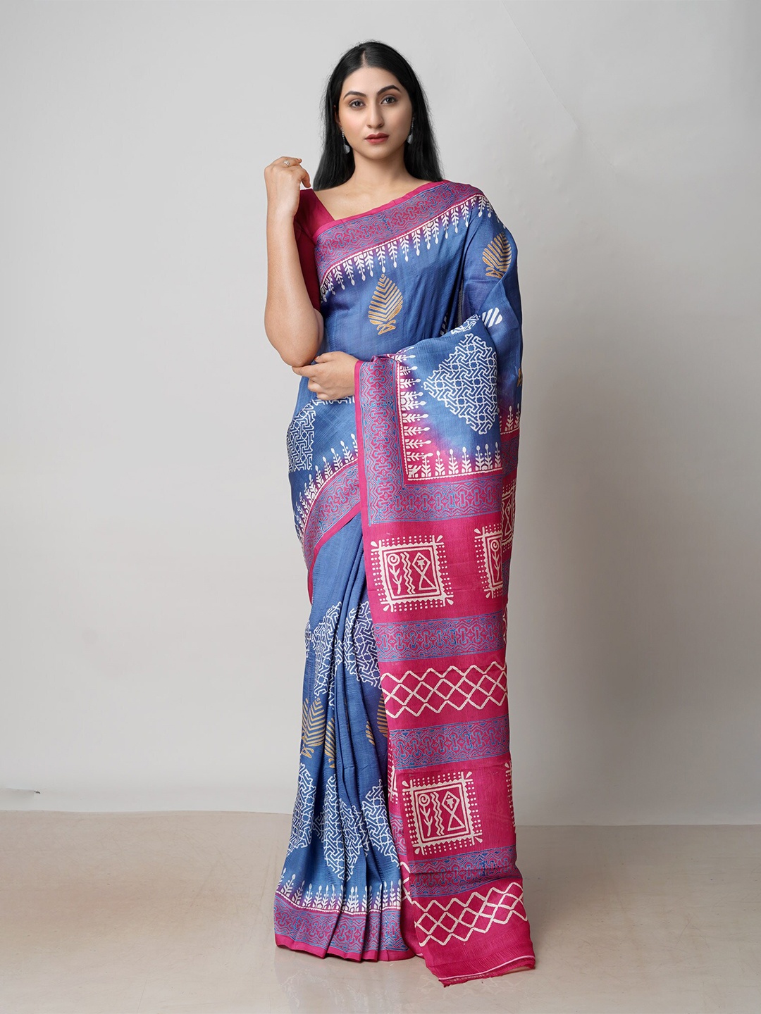 

Unnati Silks Ethnic Motifs Printed Handloom Mysore Silk Saree, Blue
