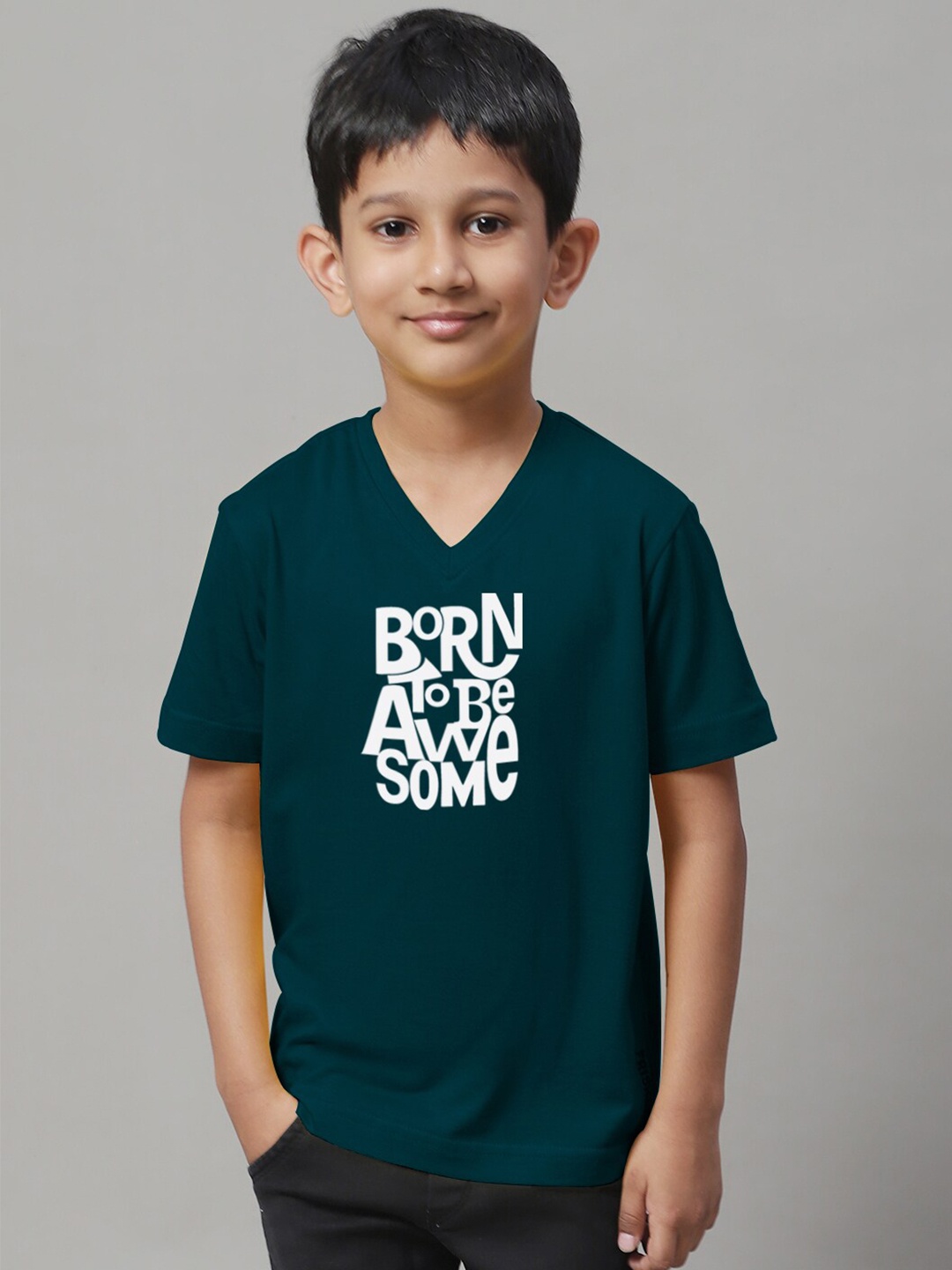

Friskers Boys Typography Printed V-Neck Skin Friendly Bio-Wash Pure Cotton T-Shirt, Teal