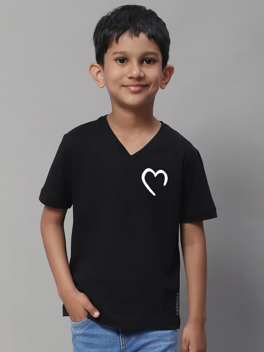 Friskers Boys Graphic Printed V-Neck Cotton T-Shirts, Black