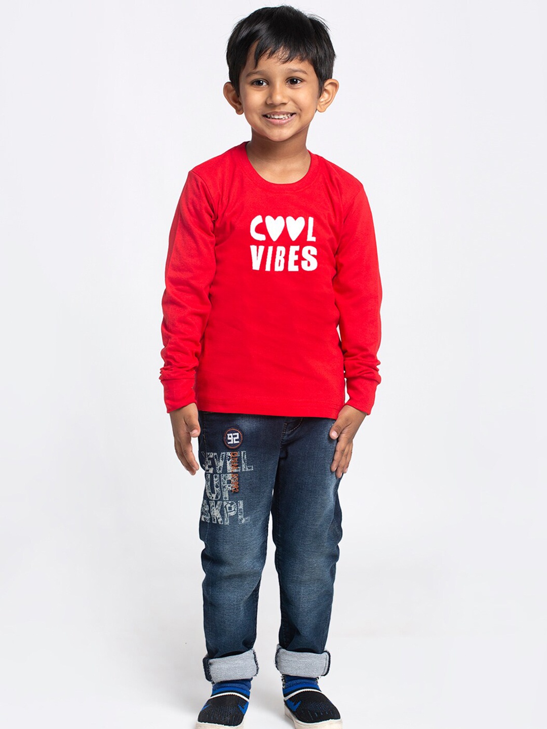 Friskers Boys Typography Printed Round Neck Cotton T-Shirts, Red