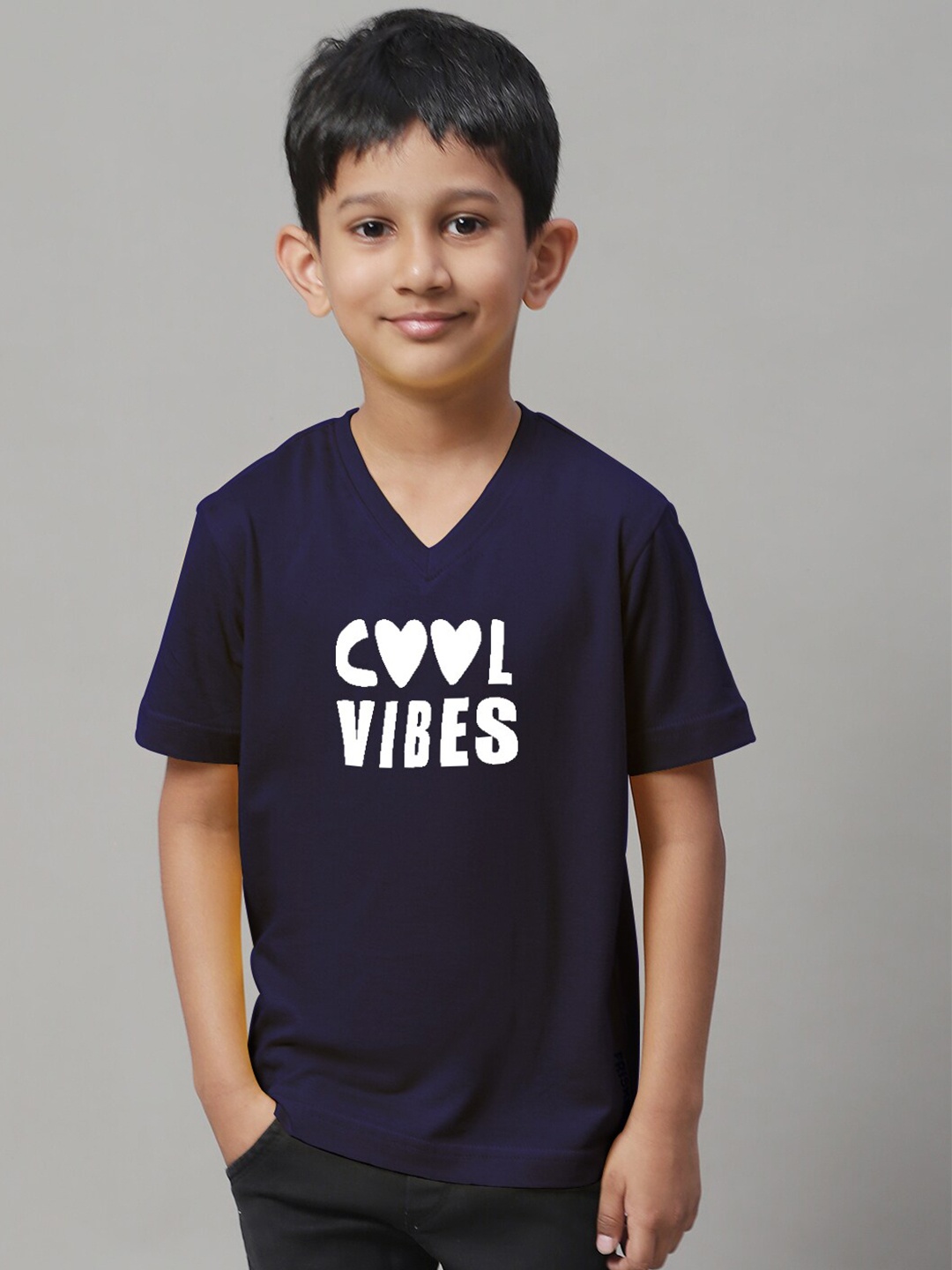 Friskers Boys Typography Printed Bio Wash T-shirt, Navy blue