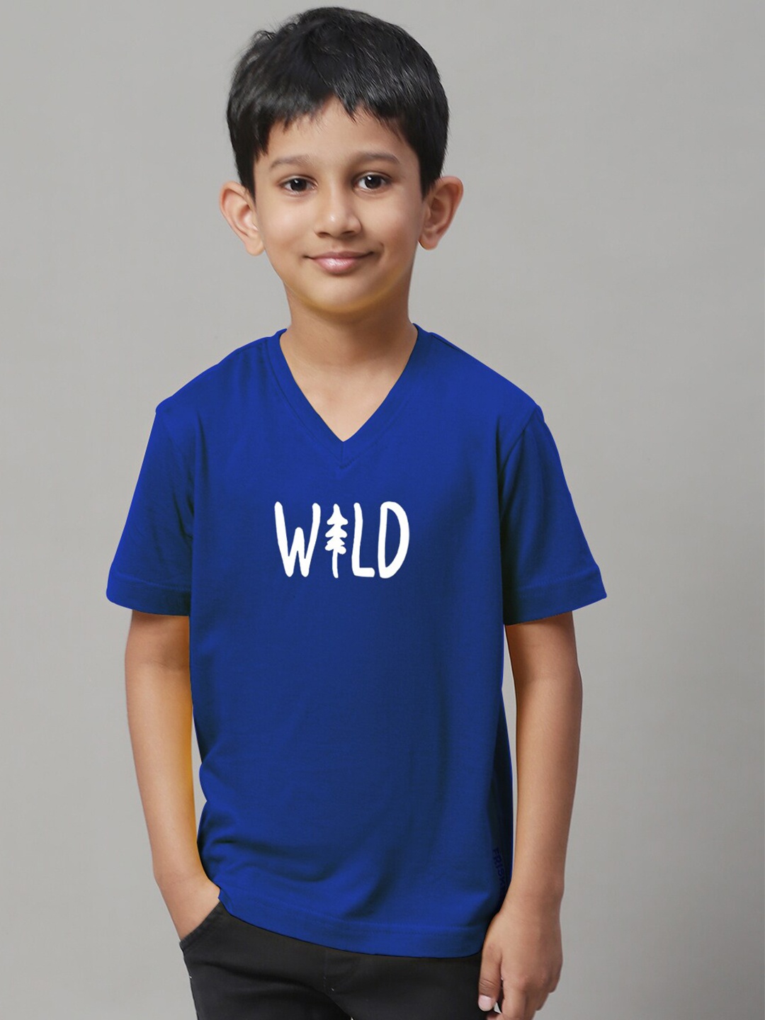 

Friskers Boys Typography Printed V-Neck Pure Cotton T-shirt, Blue