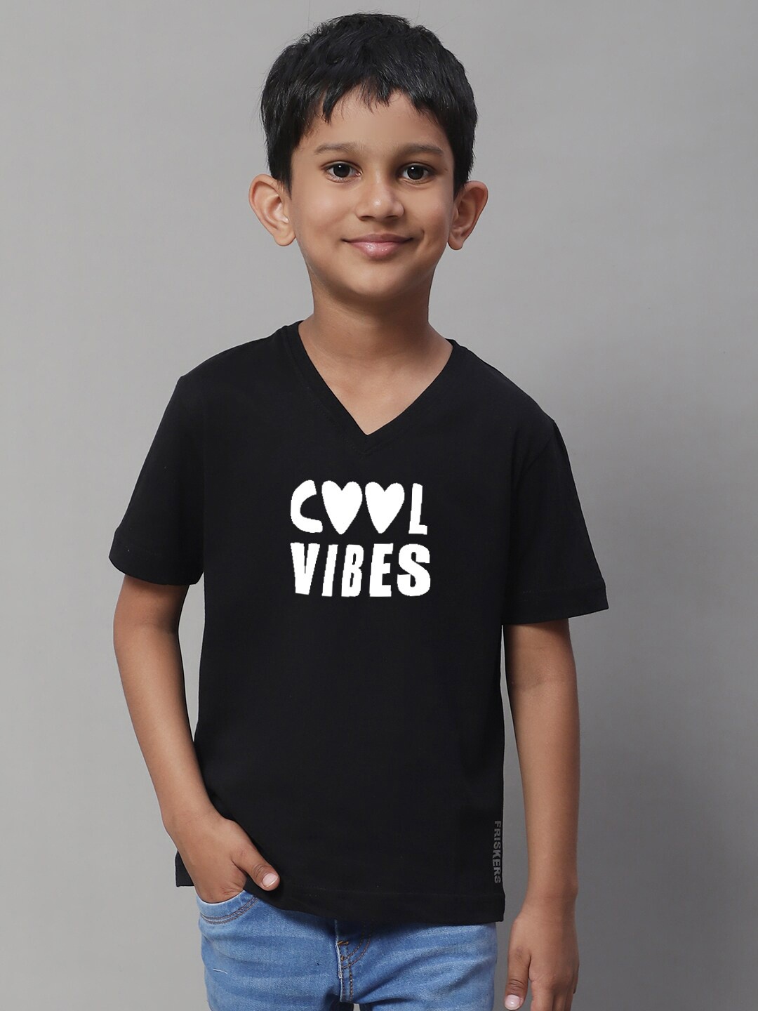 

Friskers Boys Typography Printed Bio Wash Pure Cotton T-shirt, Black