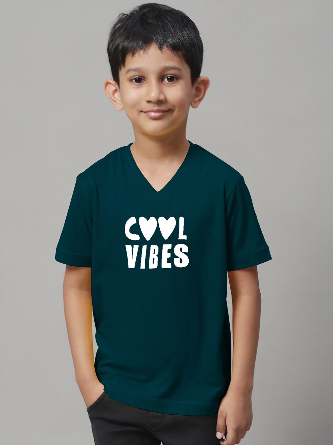 

Friskers Boys Typography Printed V-Neck Cotton Bio Wash Regular T-shirt, Teal