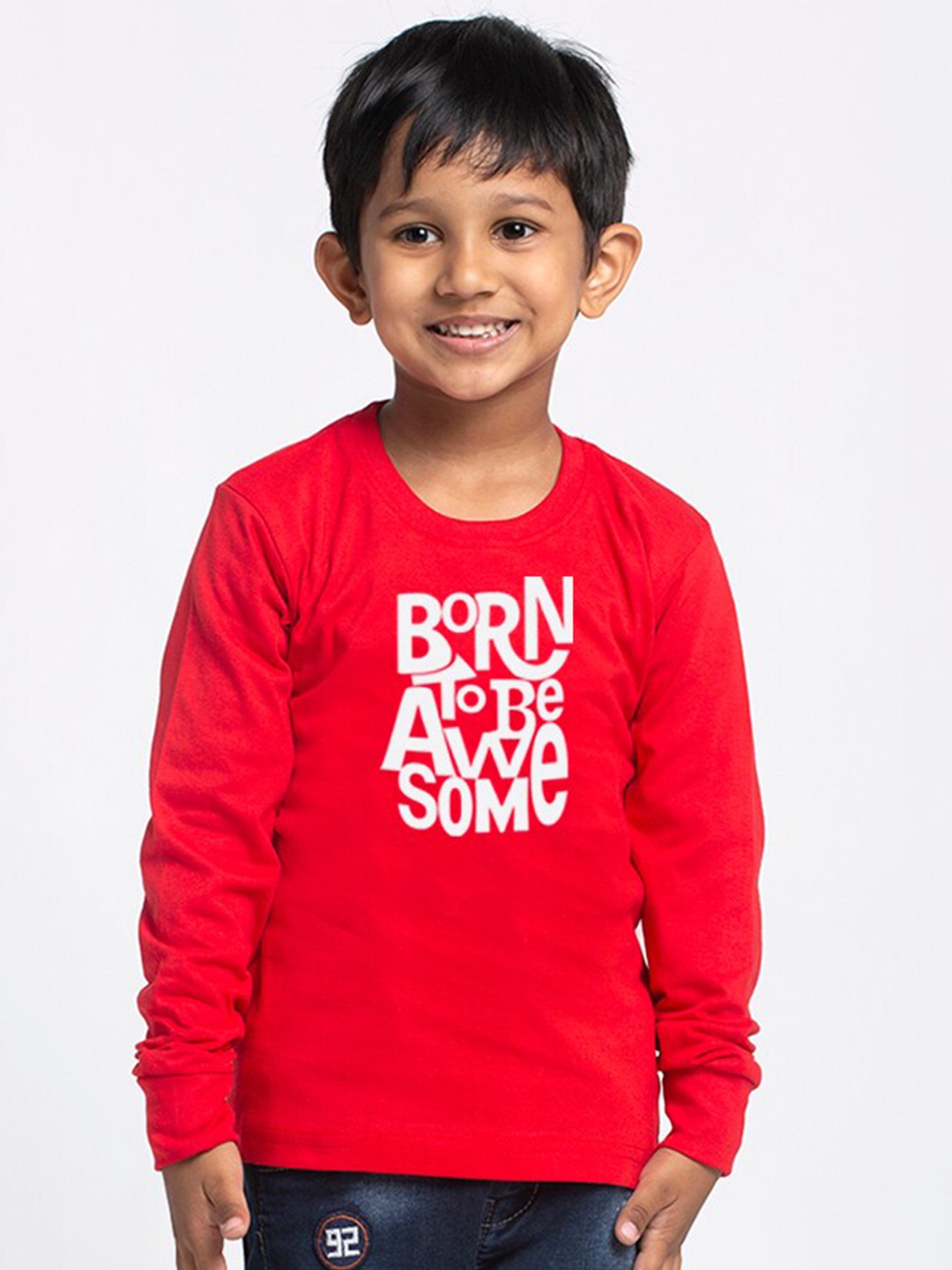 Friskers Boys Typography Printed Round Neck Pure Cotton Bio-Wash T-shirt, Red