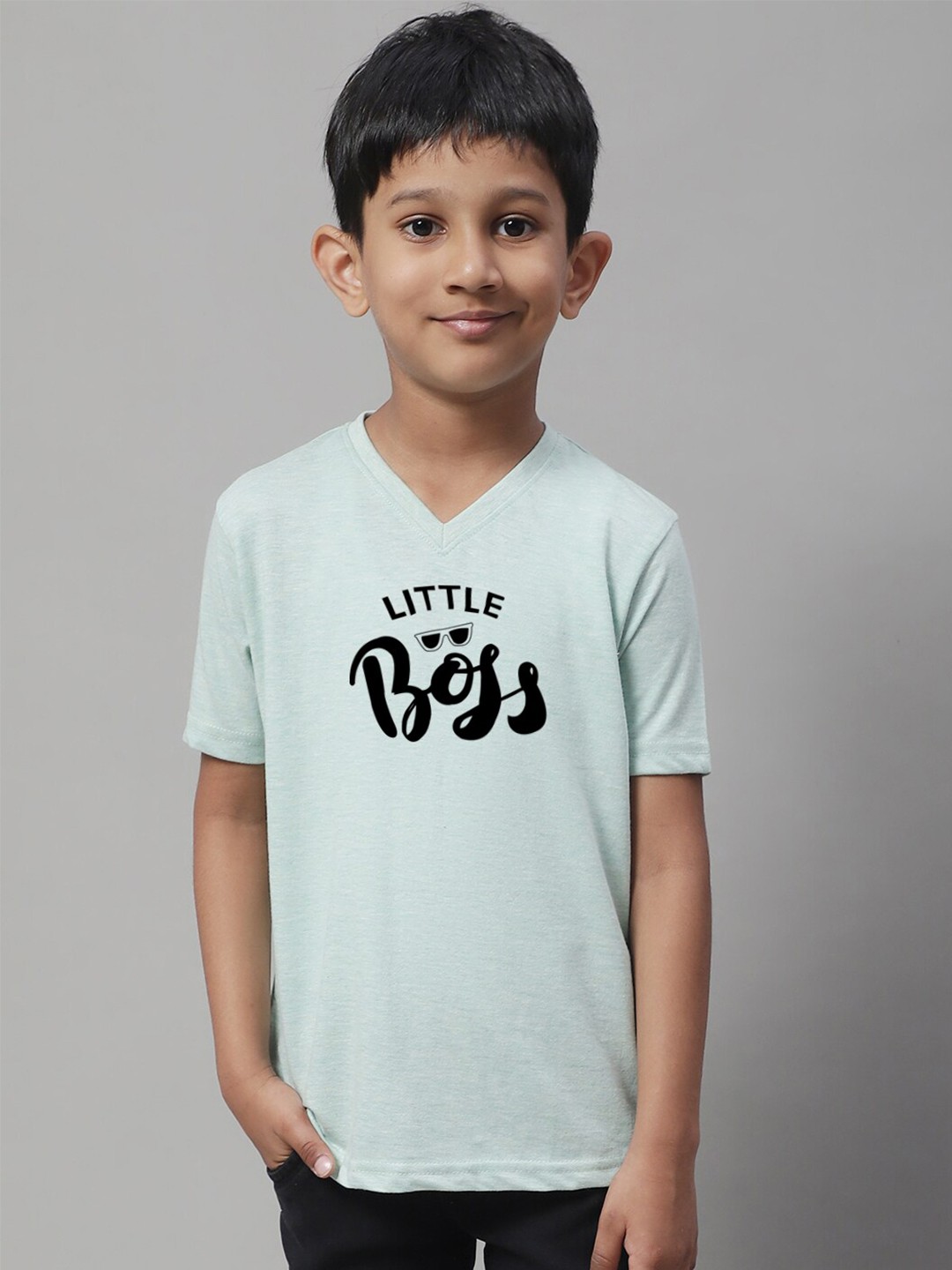 Friskers Boys Typography Printed V-Neck Cotton T-Shirts, Sea green
