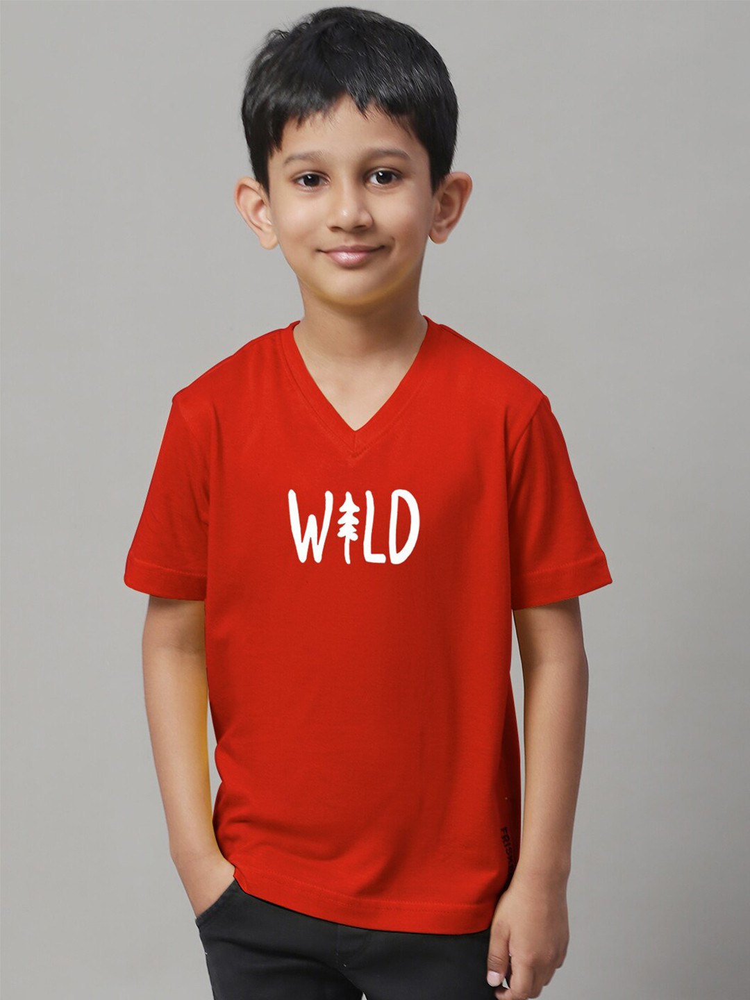 

Friskers Boys Typography Printed V-Neck Skin Friendly Bio-Wash Pure Cotton T-Shirt, Red