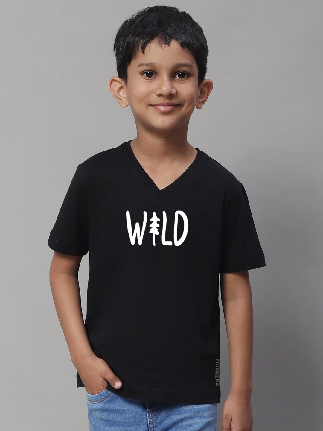 

Friskers Boys Typography Printed Bio Wash Pure Cotton T-shirt, Black