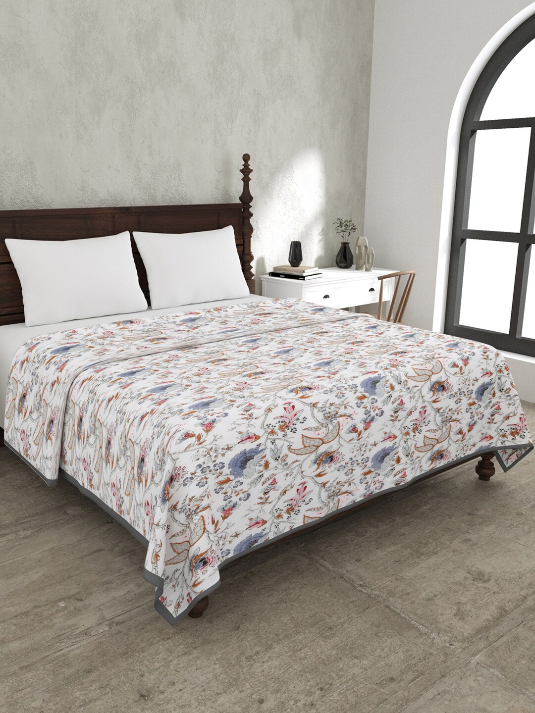 

JAIPUR FABRIC Floral Garden White Ethnic Motifs Mild Winter 120 GSM Double Bed Dohar