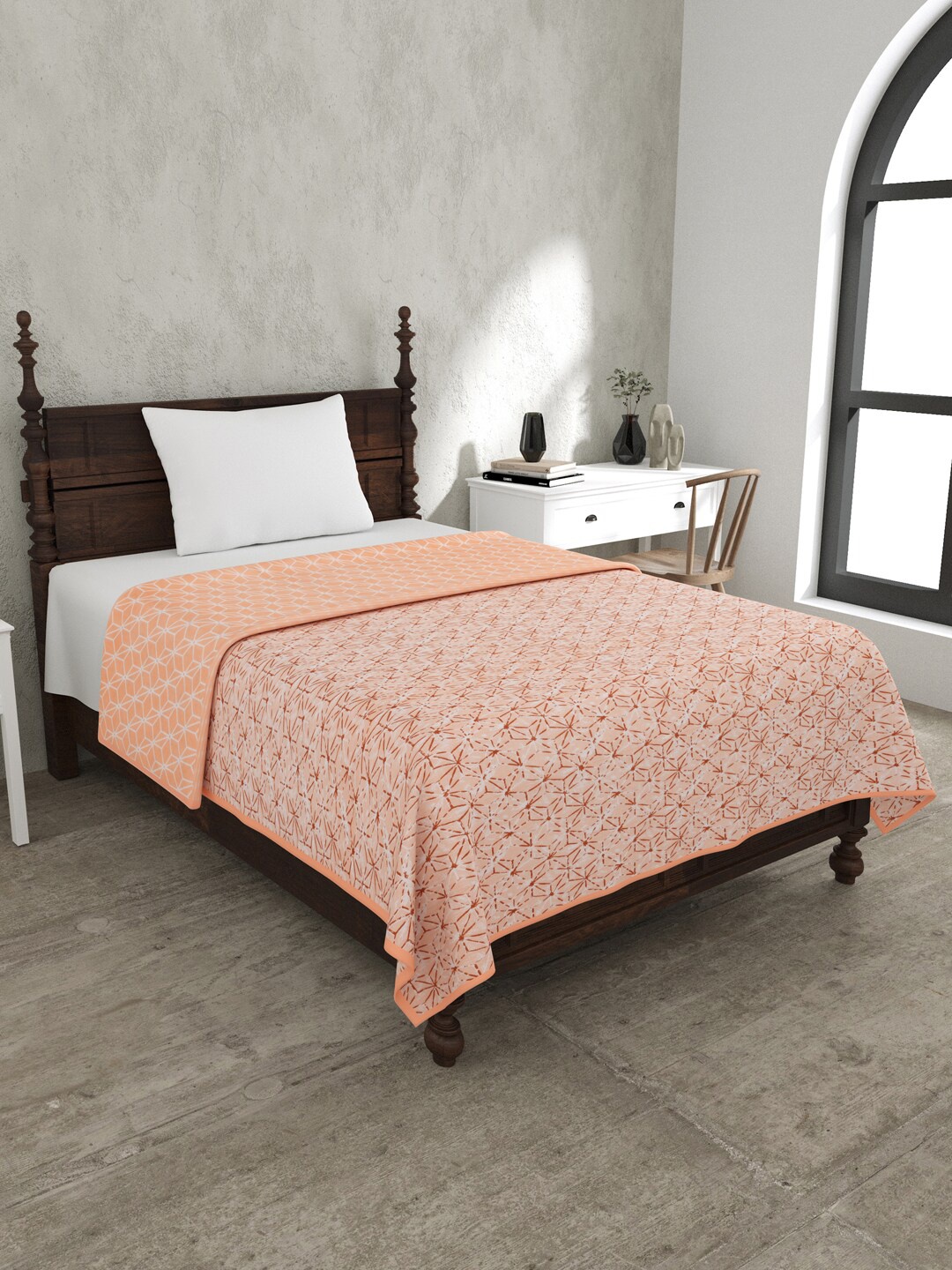 

JAIPUR FABRIC Geometricity Peach-Coloured & White Mild Winter 120 GSM Single Bed Dohar