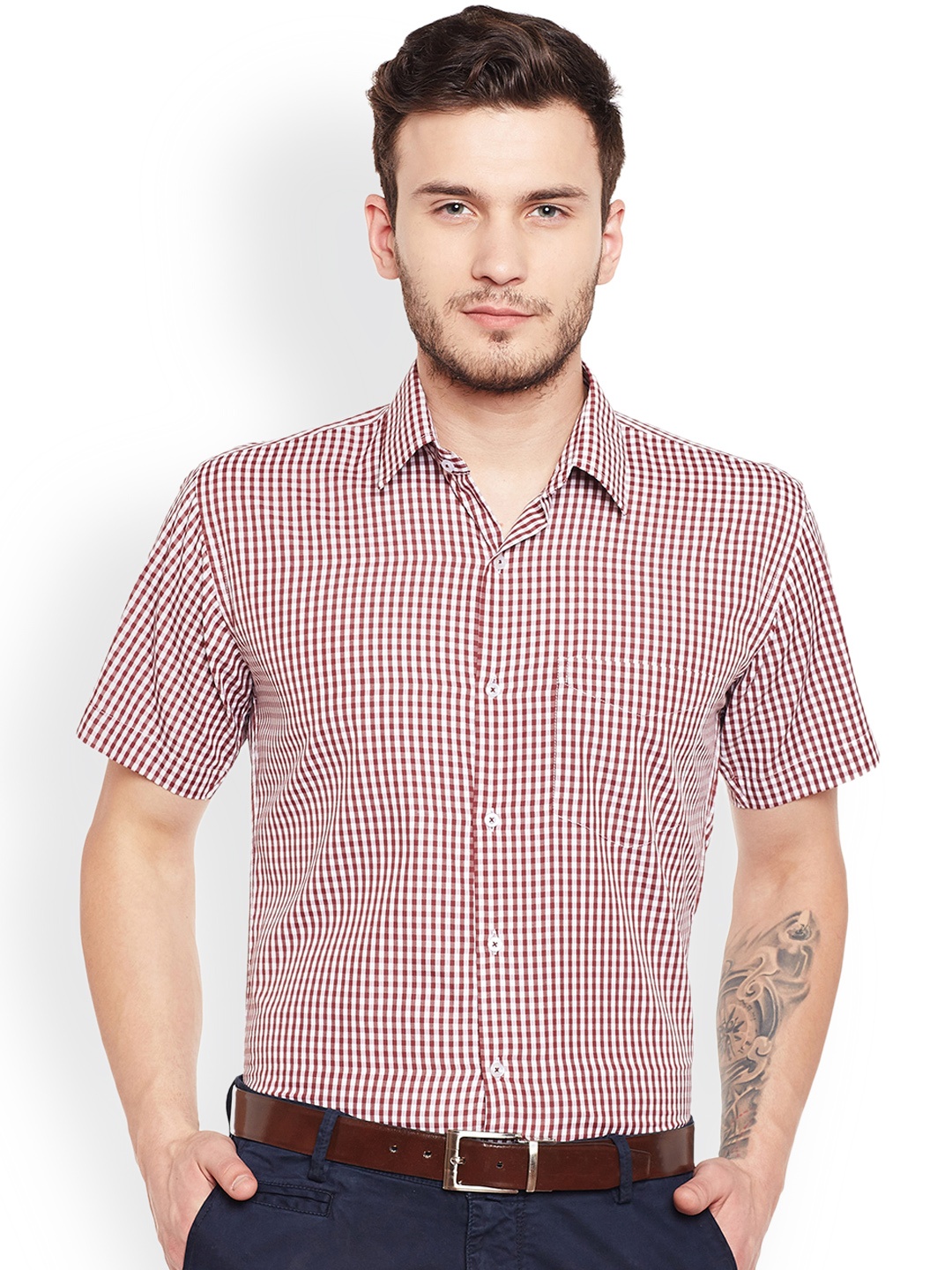

Hancock Men Maroon & White Slim Fit Checked Formal Shirt