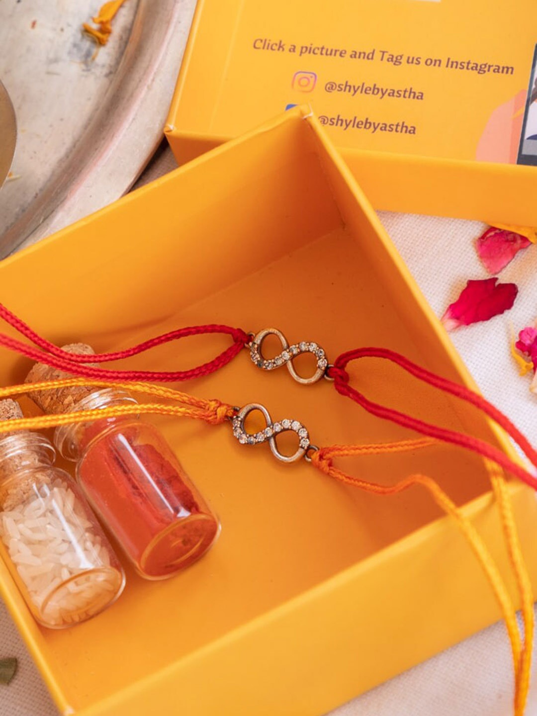 

Shyle 925 Sterling Silver Infinity Knot Fine Dori Rakhis With Roli & Rice