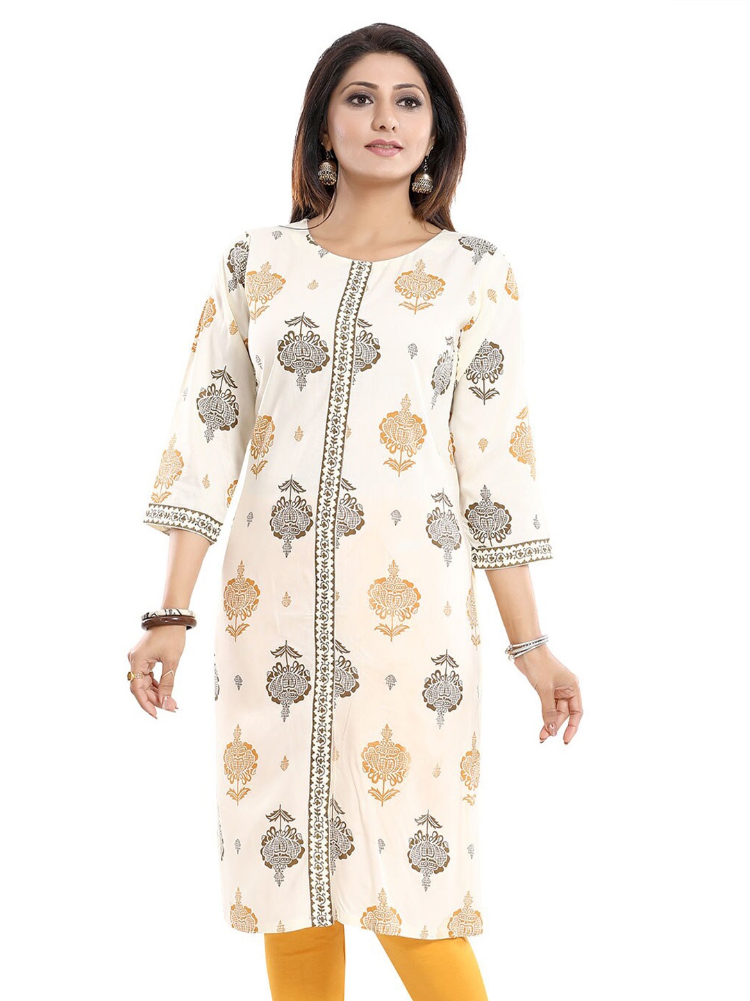 

keshubaba Ethnic Motifs Printed Striaght Kurta, Off white