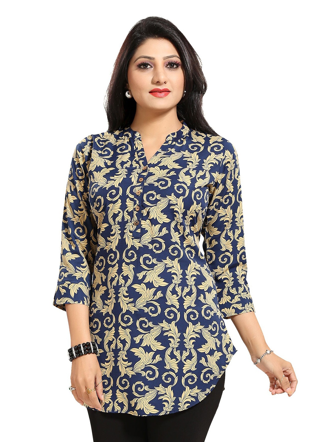 keshubaba Floral Printed Tunic, Navy blue