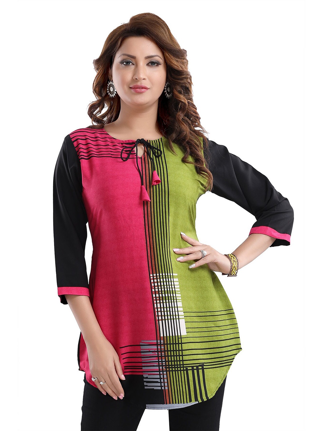 

keshubaba Colourblocked Tie-Up Neck Tunic, Pink