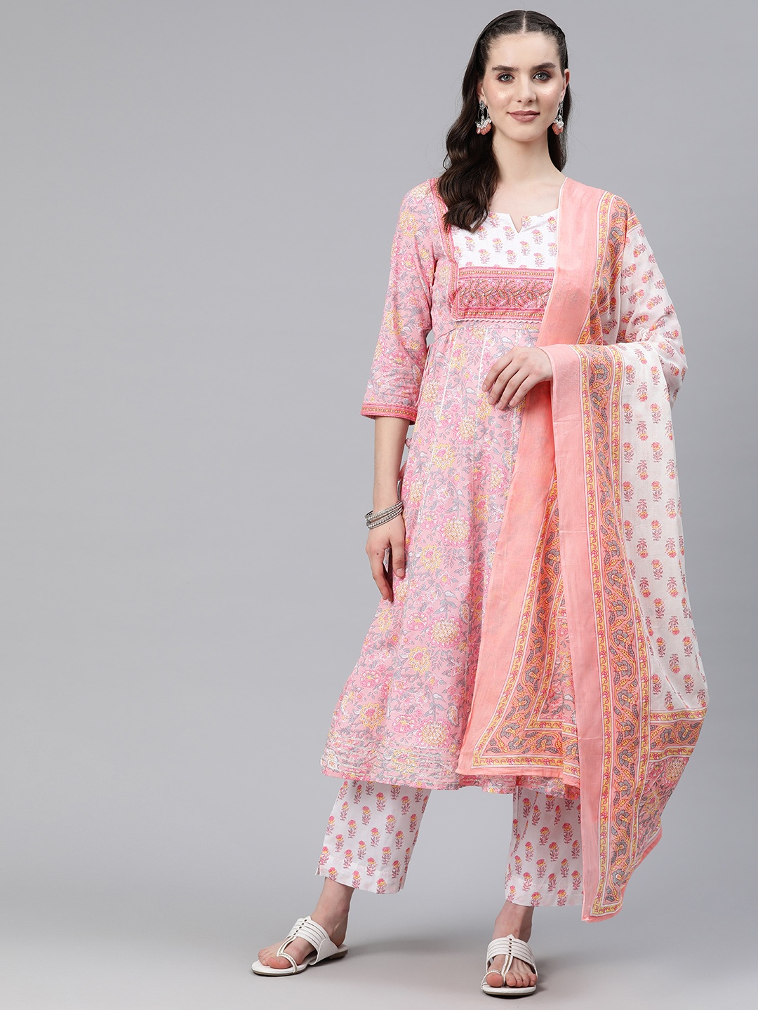 

Readiprint Floral Printed Sequinned Pure Cotton Kurta with Palazzos & Dupatta, Pink