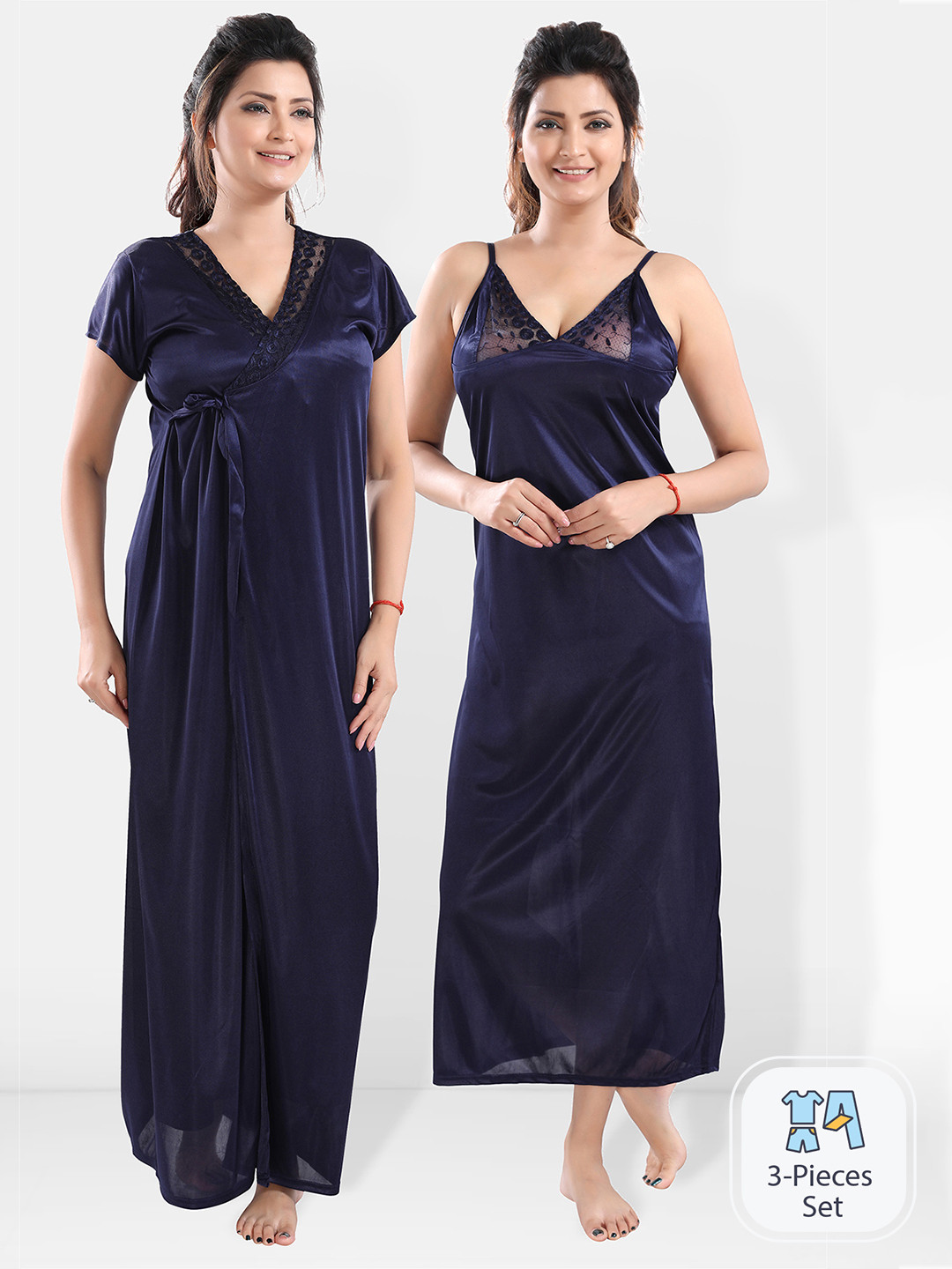 

Be You Satin Maxi Nightdress With Robe, Navy blue