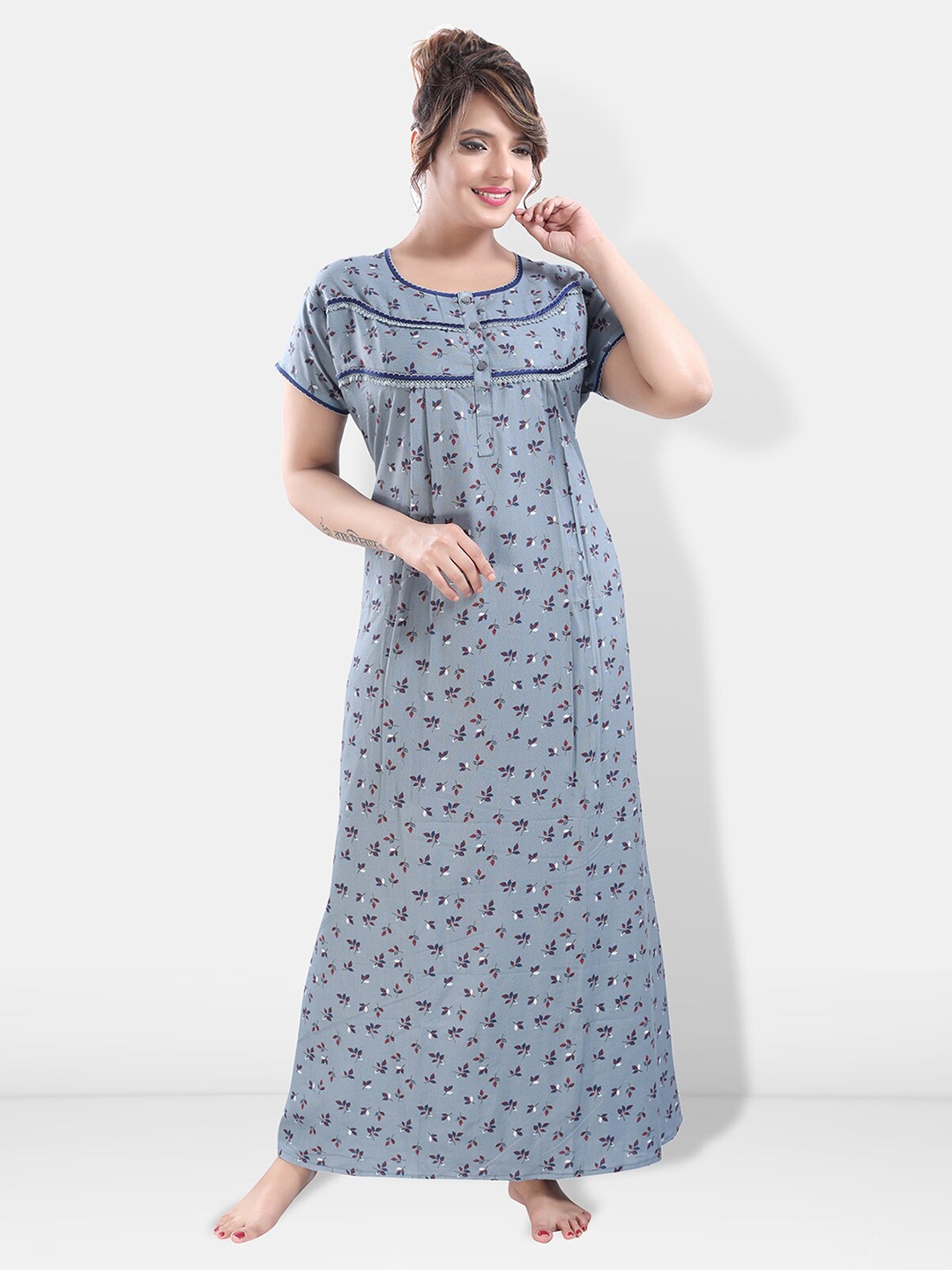 

Be You Floral Printed Maxi Nightdress, Blue