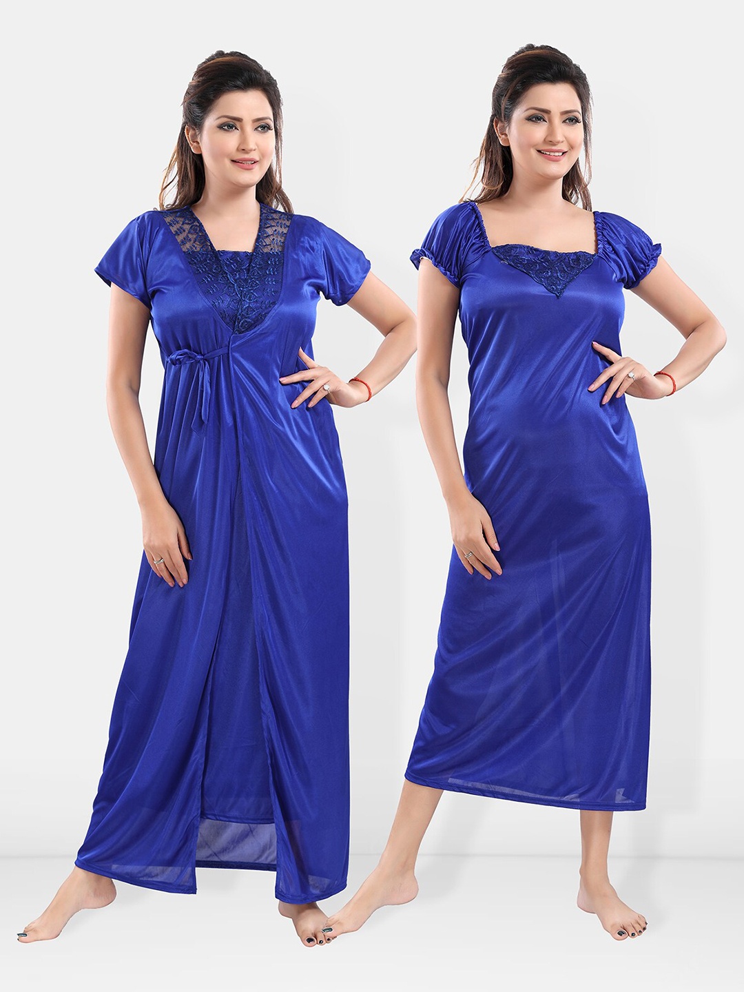 

Be You Satin Maxi Nightdress With Robe, Blue