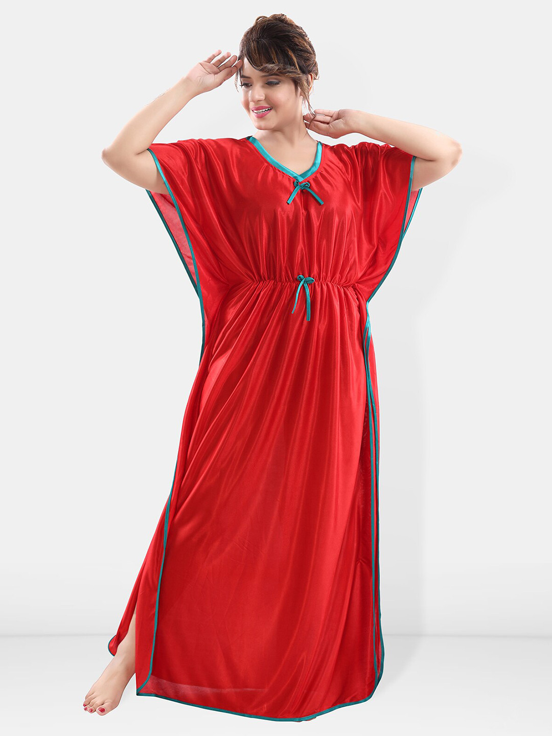 

Be You V-Neck Satin Maxi Kaftan Nightdress, Red