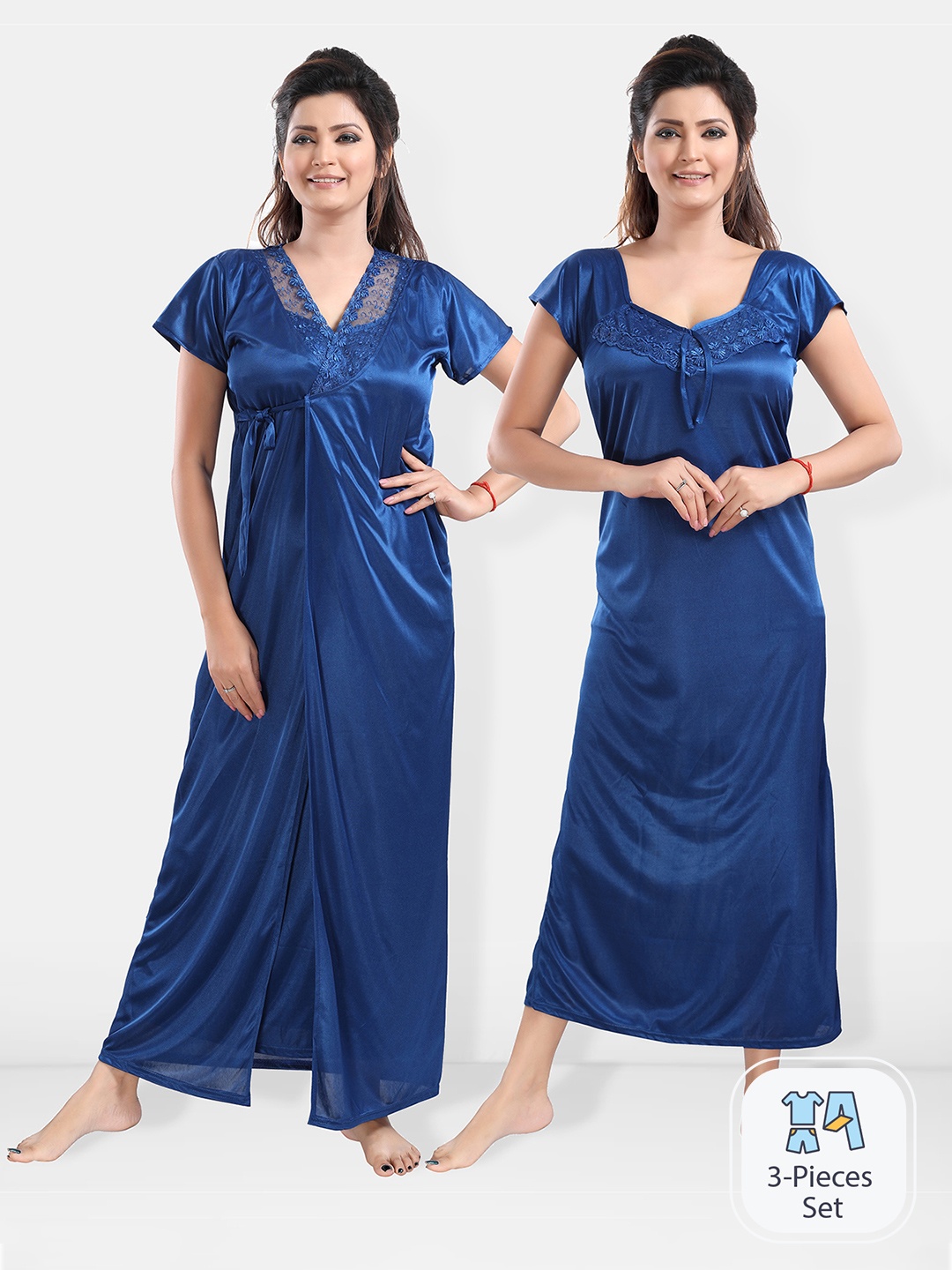 

Be You Satin Maxi Nightdress With Robe, Blue