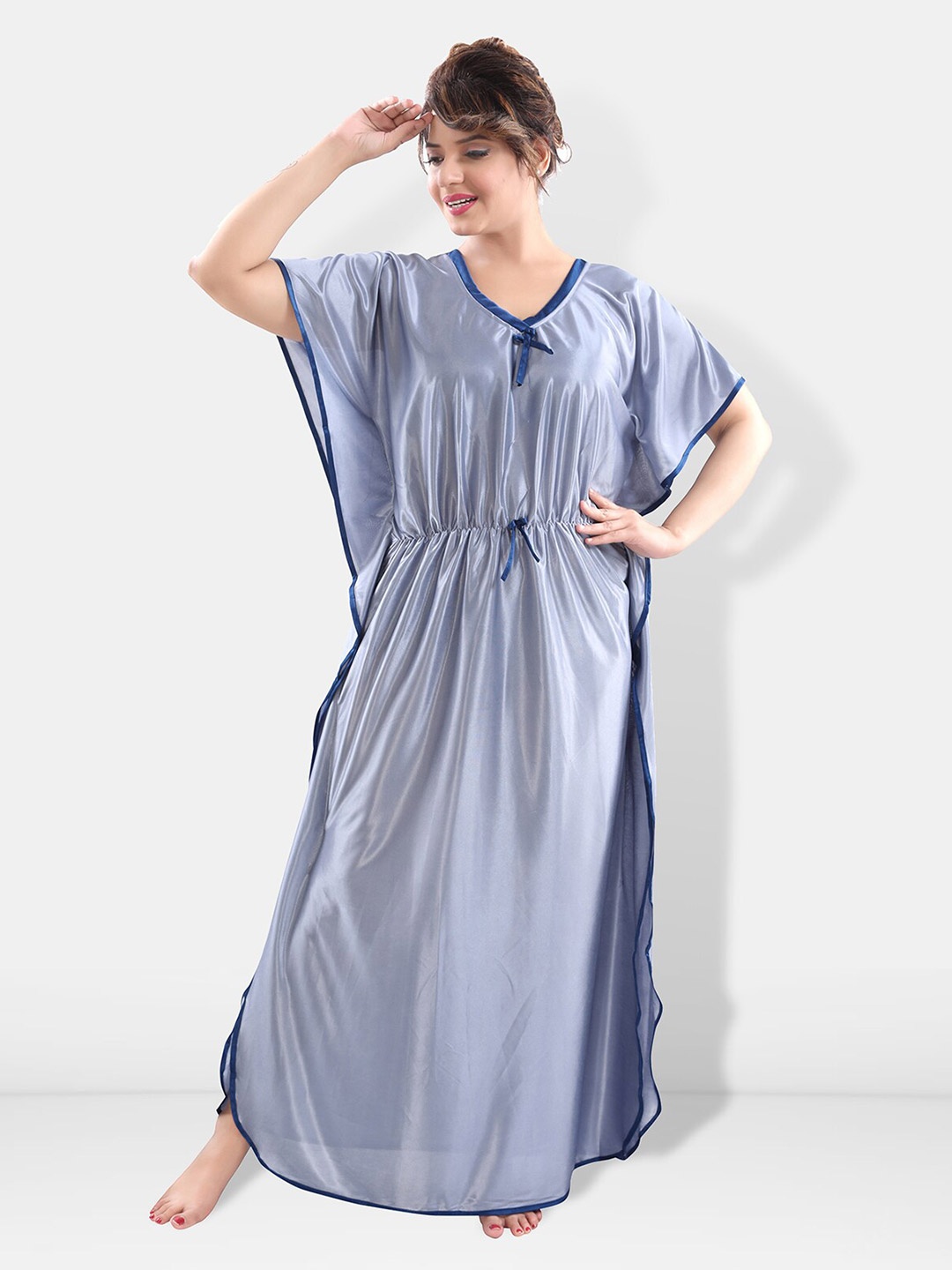 

Be You V-Neck Satin Maxi Kaftan Nightdress, Grey