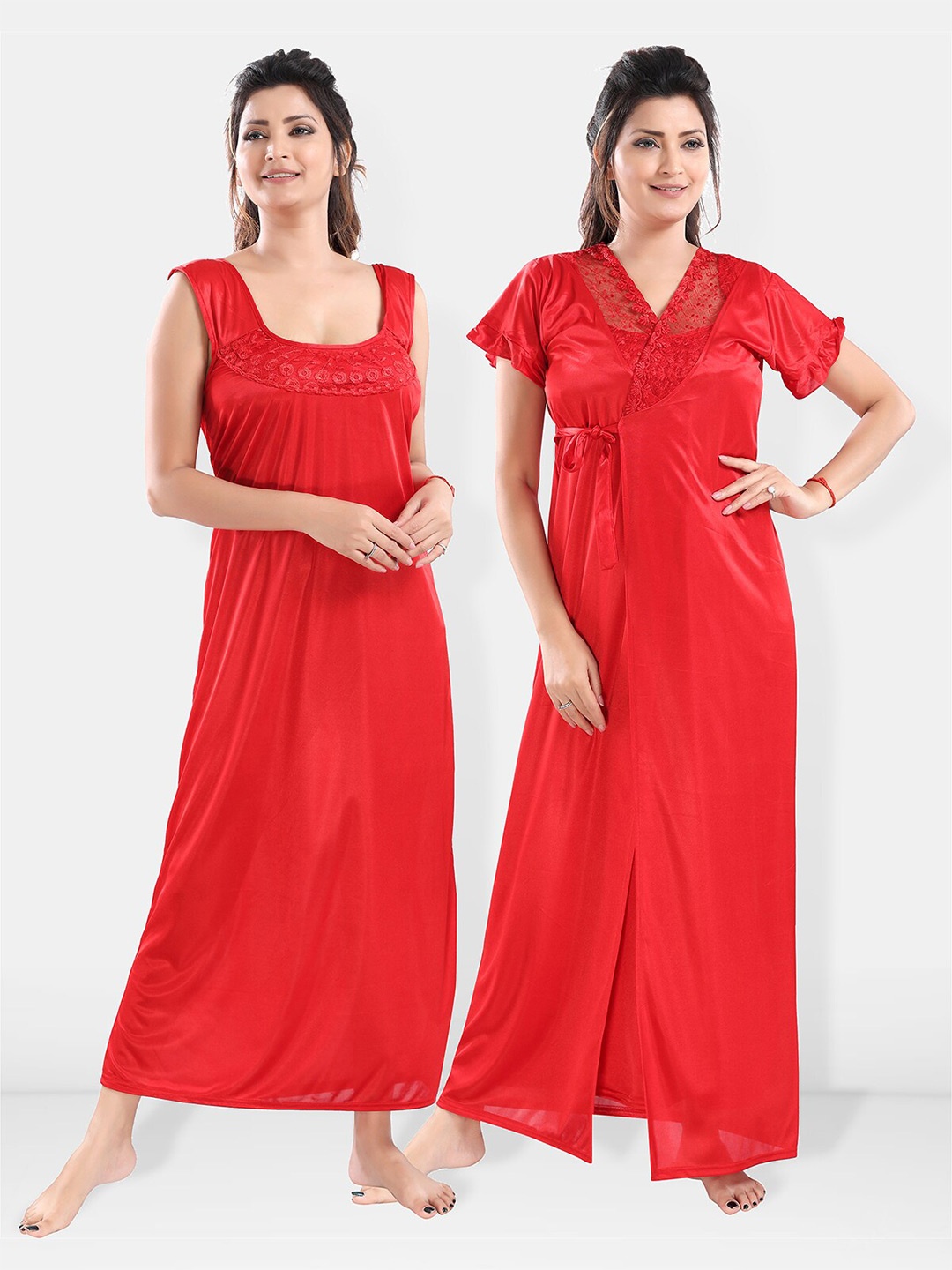 

Be You Satin Maxi Nightdress With Robe, Red